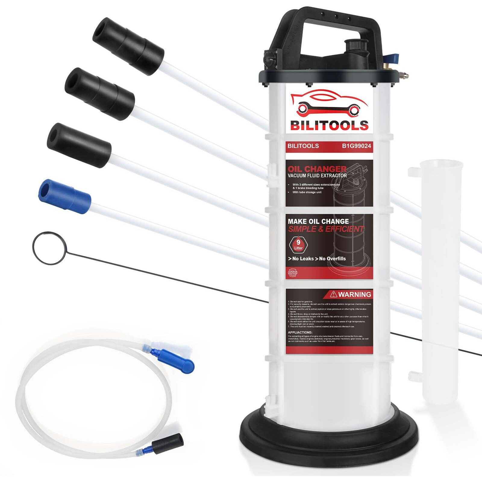Bilitools 9L Vacuum Oil Pump Extractor Air Operated Automotive Oil Change Tool Large Capacity 2.4 Gallon Pneumatic Engine Dipstick Fluid Extractor For Boat Marine Jetski Ect.