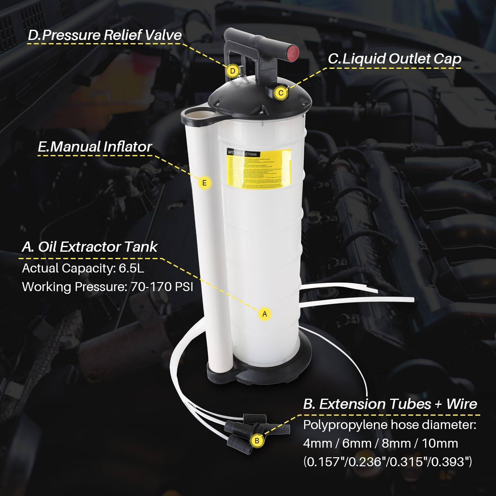 Dasbet 7L Fluid Extractor Manual Oil Changer Vacuum Hand Operated Engine Oil Change Fluid Extractor Hand Pump Tank Remover (7L)