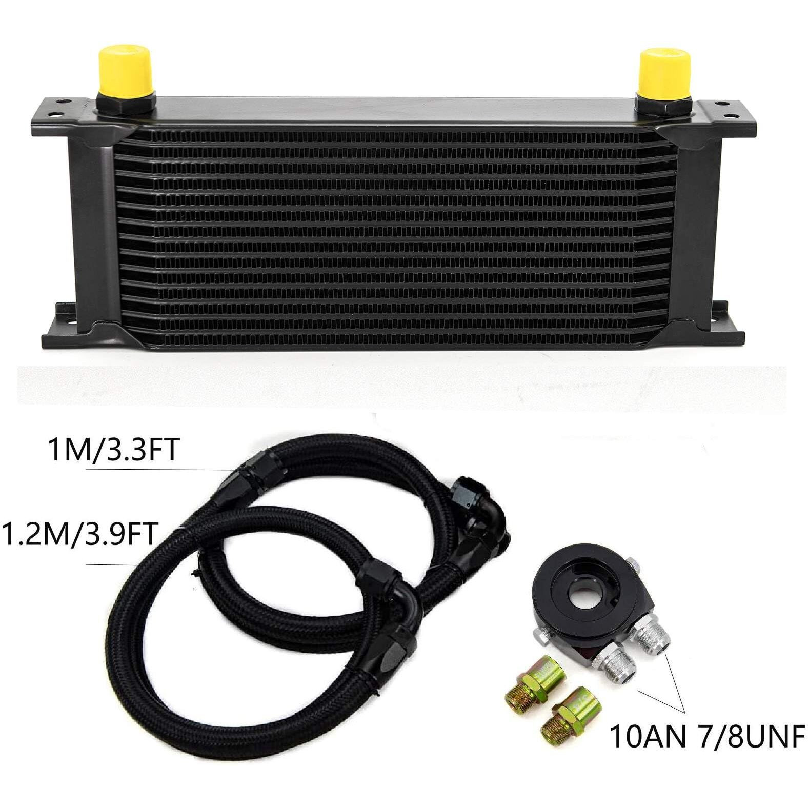 Zhsymx 15 Row An10-10An Stacked Plate Oil Cooler Universal Engine Transmission British Radiator Oil Cooler Condenser With Fuel Line Hose Mounting Nut Adapter Clamp Aluminium Alloy Black