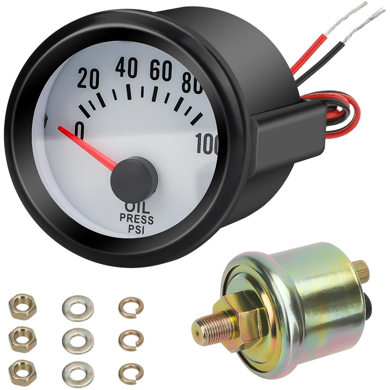Linkstyle Electric Oil Press Pressure Gauge 12V, 2"" 52Mm Automotive Oil Pressure Meter 0-100 Psi With Sensor For Car Rv Truck Boat Marine