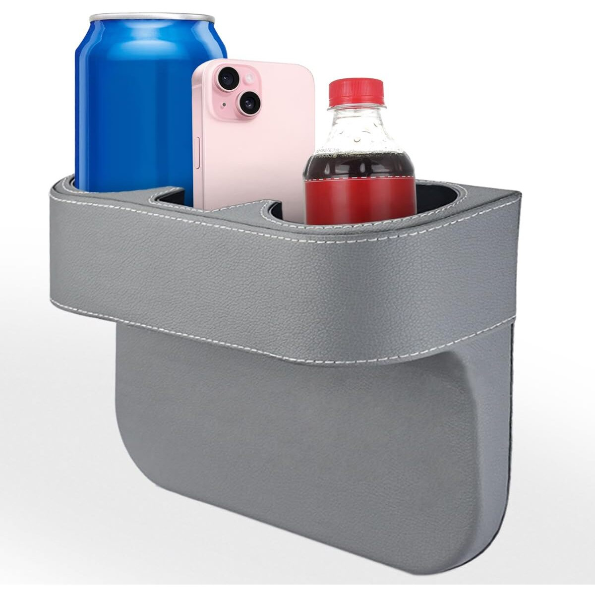 Car Cup Holder, Auto Front Seat Organizer, Multifunctional Cup Drink Holders With Pu Leather Cover, Gap Filler Storage Box Coin Bucket Console Side Pocket Cell Mobile Phone Holder (Gray)