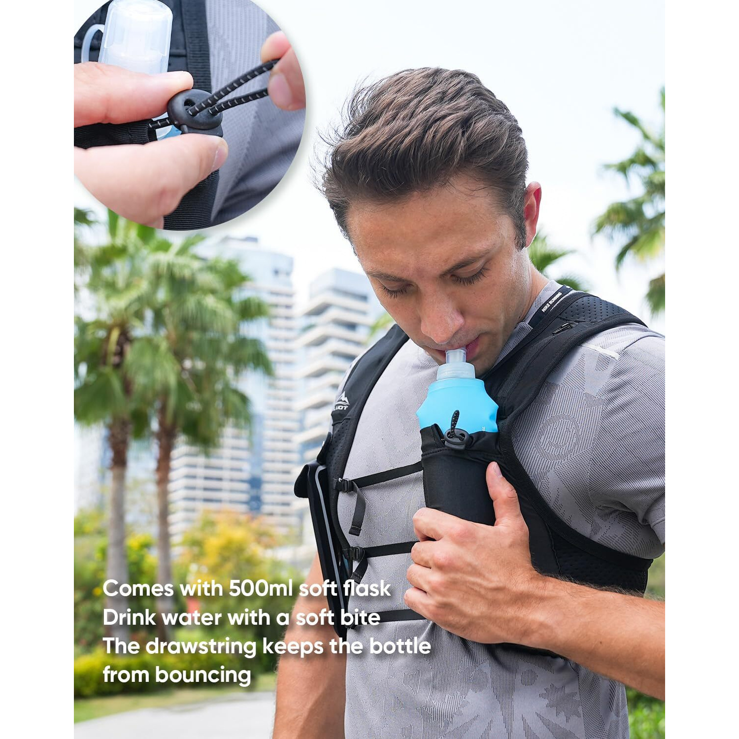 Zelvot Running Vest For Women Men, Usa Original Patent, Adjustable Chest Straps Running Hydration Vest With 500Ml Soft Flask And Phone Holder, Lightweight Reflective Hydration Backpack For Marathon