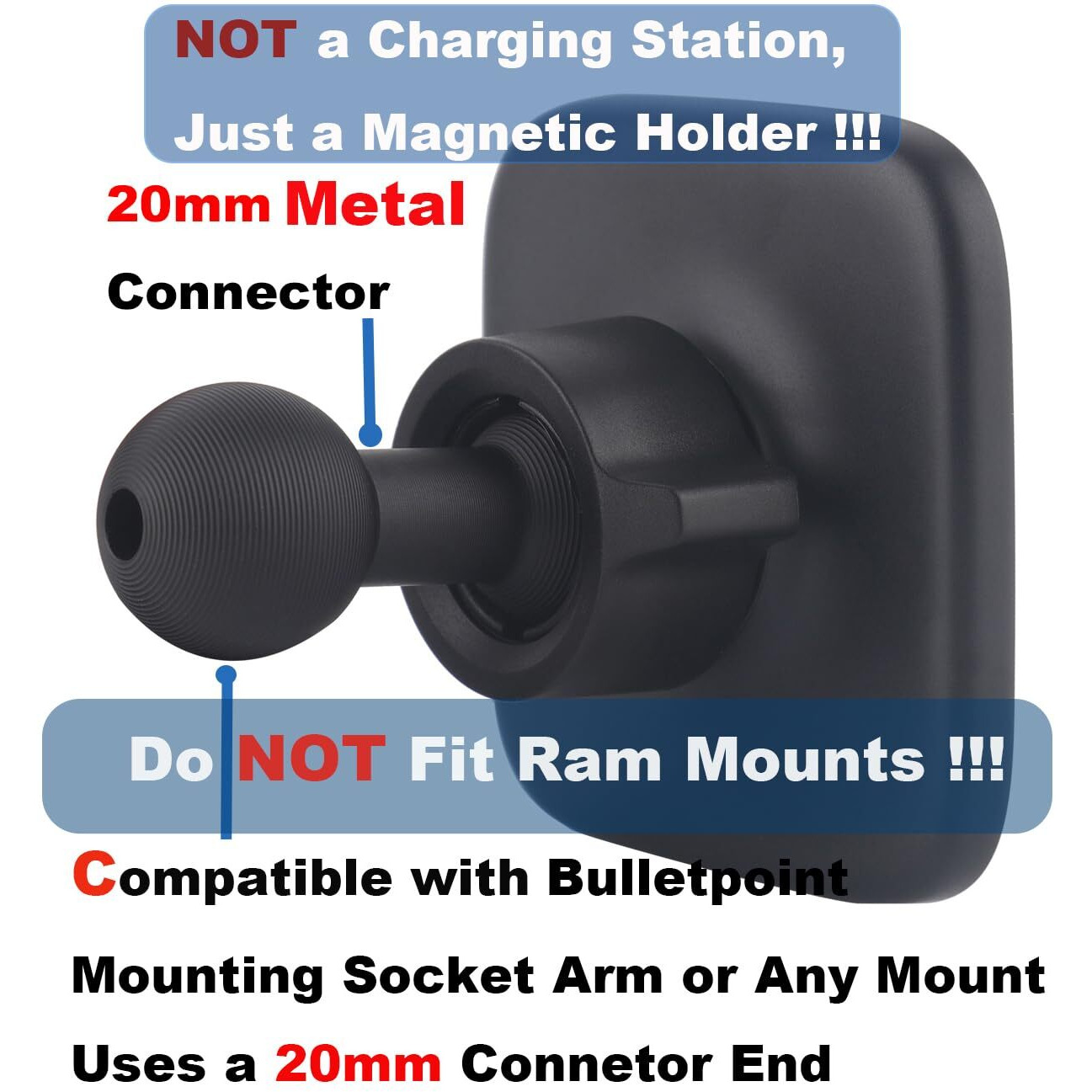 Rigdance Magnetic Cell Phone Holder Base With 20Mm Ball For Magsafe Iphone 16 15 14 13 12 Series, Compatible With Bulletpoint Mounting Solutions (Square)