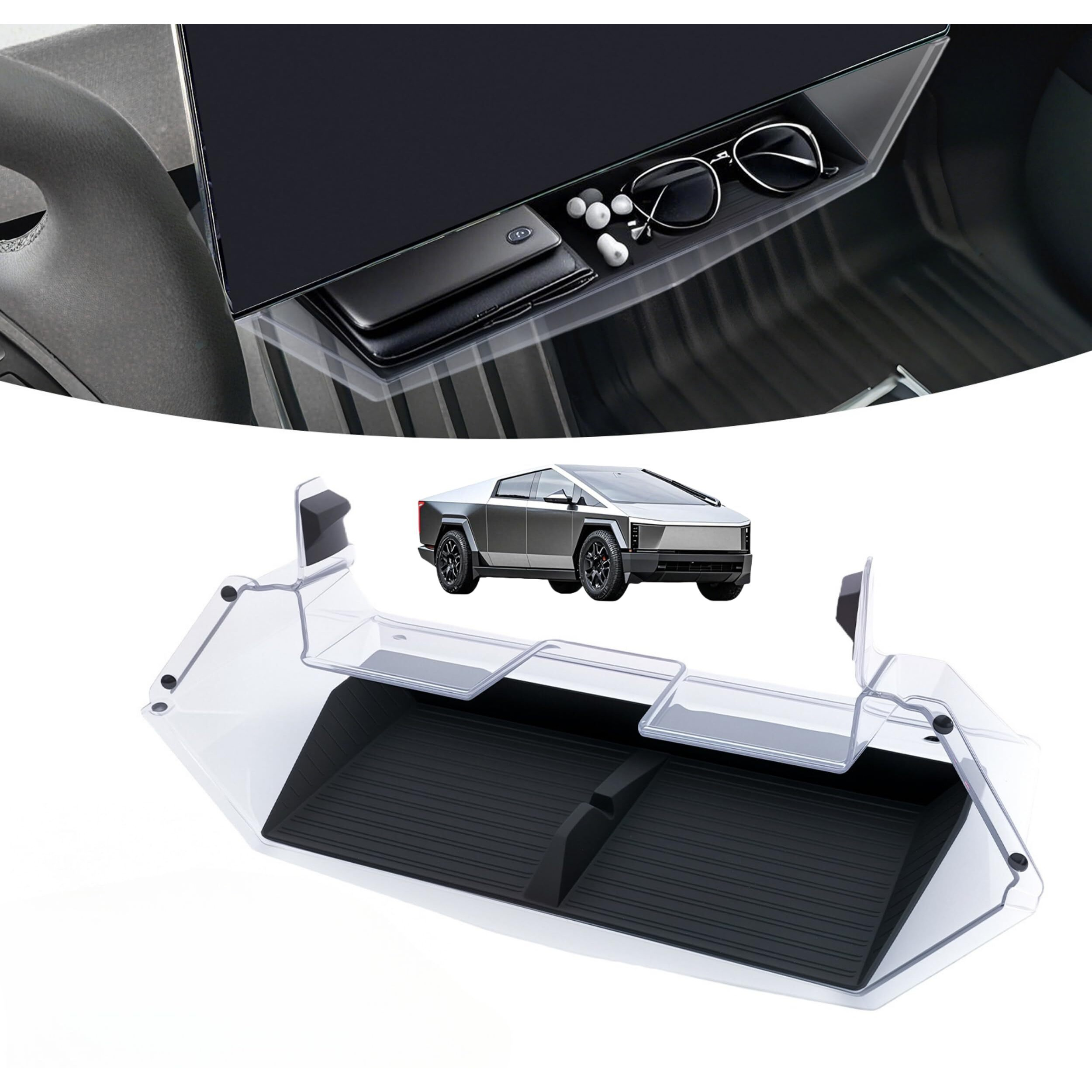 Wheelx Center Console Organizer Tray For 2024 2025 Tesla Cybertruck - Under Screen Storage Box For Phone, Glasses, Wallet, Earbuds - Interior Accessories Holder
