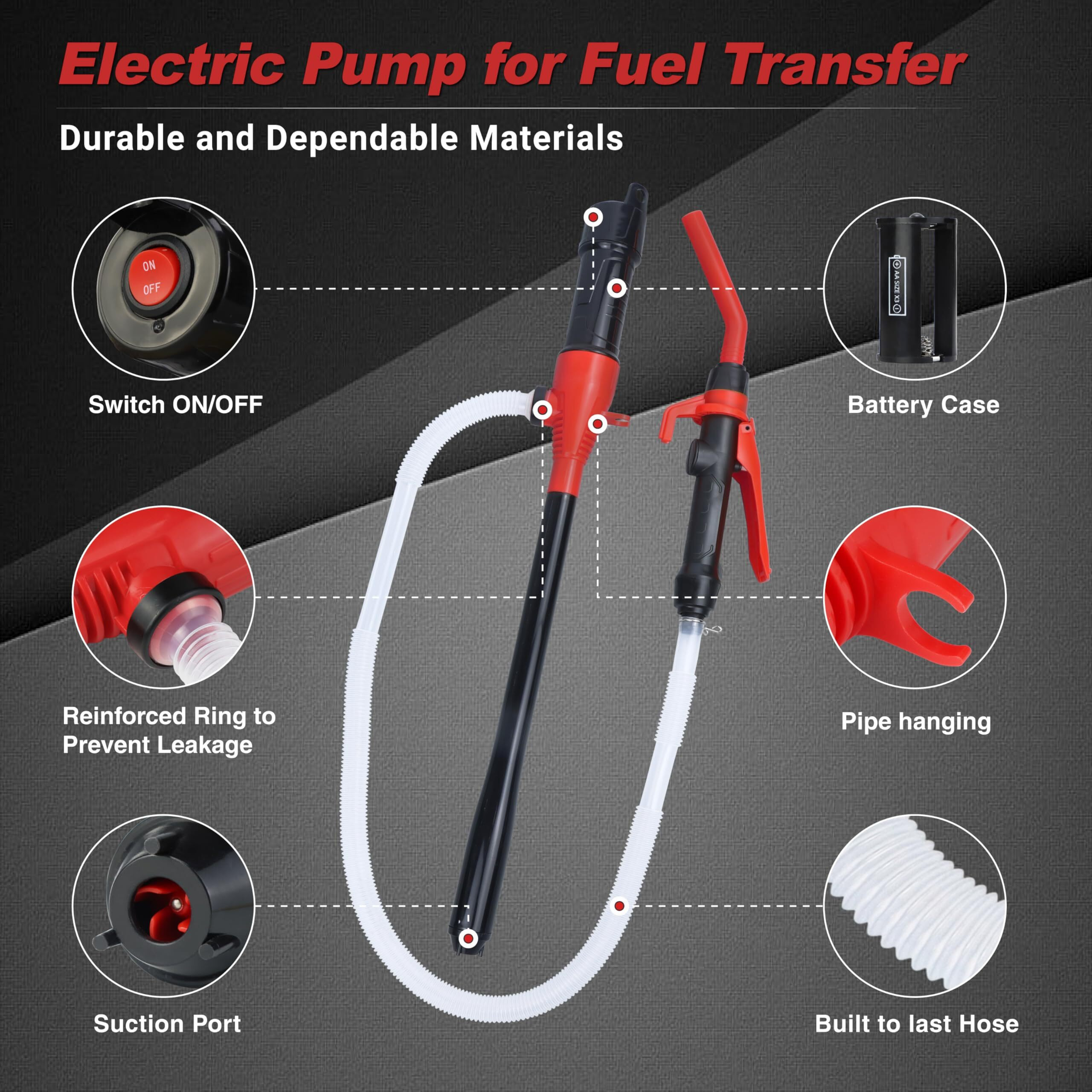 Gexihodie Portable Electric Siphon Pump For Gas And Diesel, Battery Operated Fuel Transfer Pump, 3.5Gpm Flow, Oil Extractor 1/2"" Discharge Tube, 35.4"" Long- Ideal Gasoline Transfer Pump