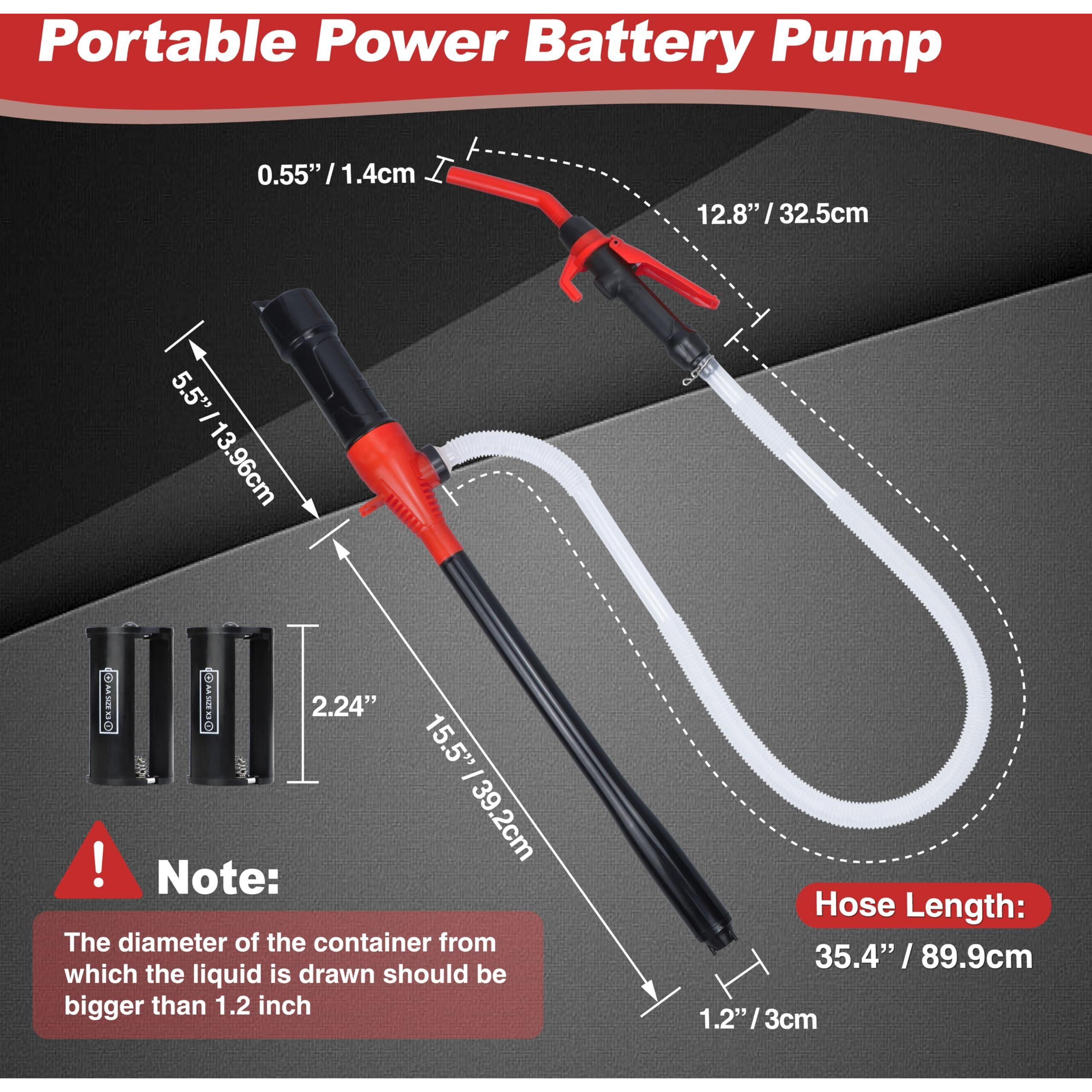 Gexihodie Portable Electric Siphon Pump For Gas And Diesel, Battery Operated Fuel Transfer Pump, 3.5Gpm Flow, Oil Extractor 1/2"" Discharge Tube, 35.4"" Long- Ideal Gasoline Transfer Pump