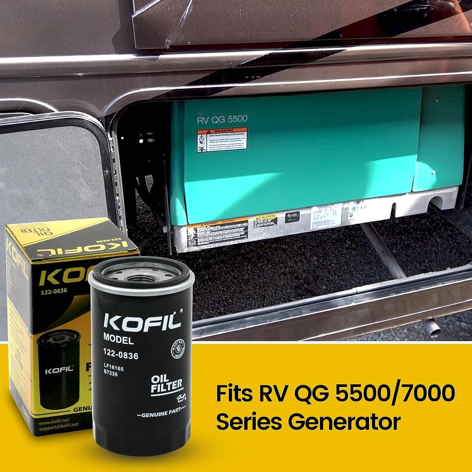 Kofil 122-0836 Oil Filter, Pack Of 6, For Rv Qg 5500/7000 Series Generator, Spin-On, Replaces B7238, 84398, Ph2875, Lf16165, Ph10027, Lf644, 7398, 57398