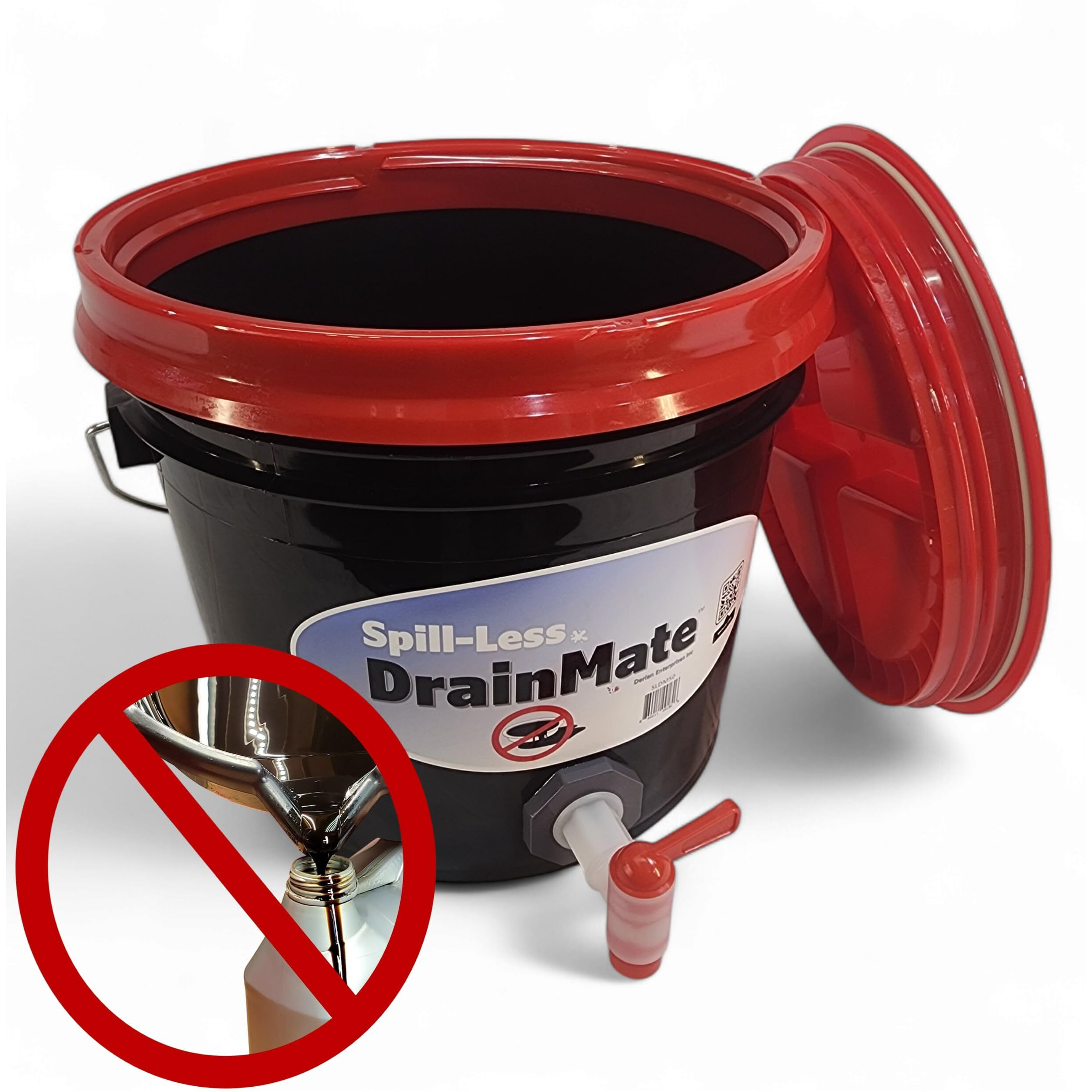 Spill-Less Drainmate 14 Quart Oil Drain Container/Oil Drain Pan, Sealed Lid For Easy Transport, On-Off Spigot For Precise Fluid Transfer, Made In Usa