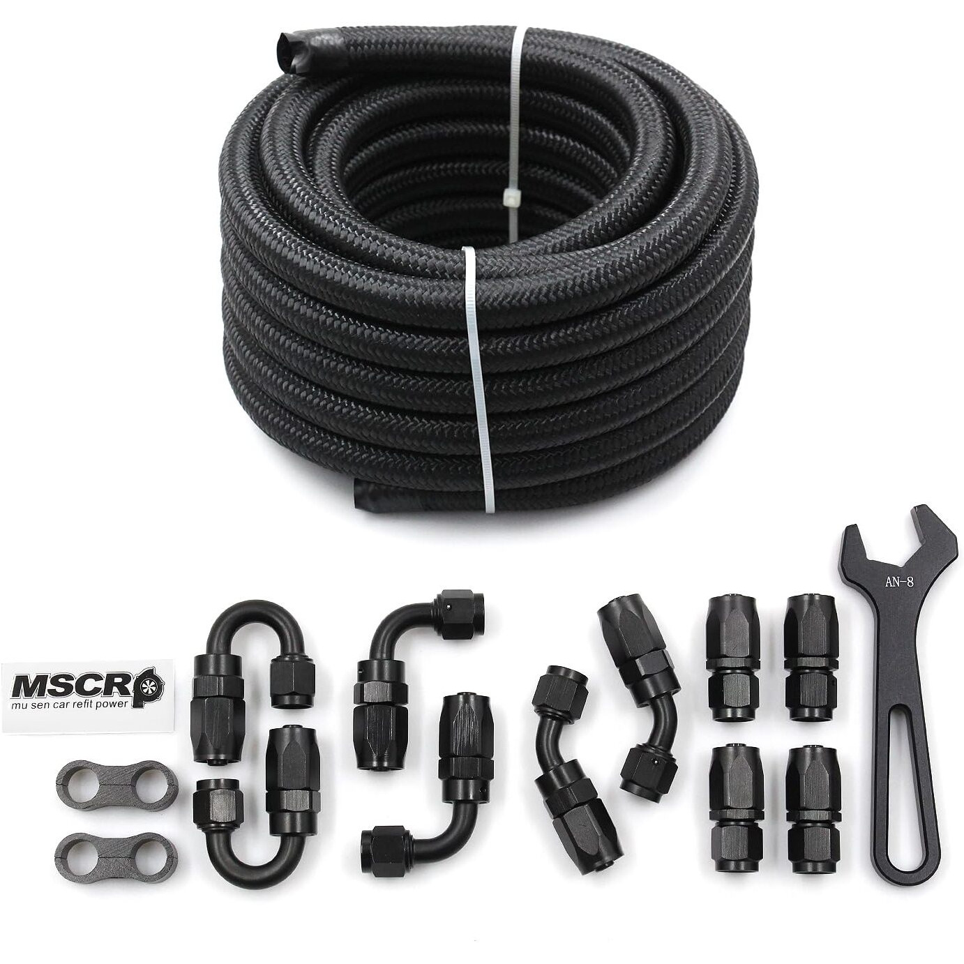 8An 20Ft Fuel Line Hose Kit With Fitting, Nylon Stainless Steel Braided 1/2"" Cpe Fuel Oil Hose- 11.12Mm Id (An8, Nylon)