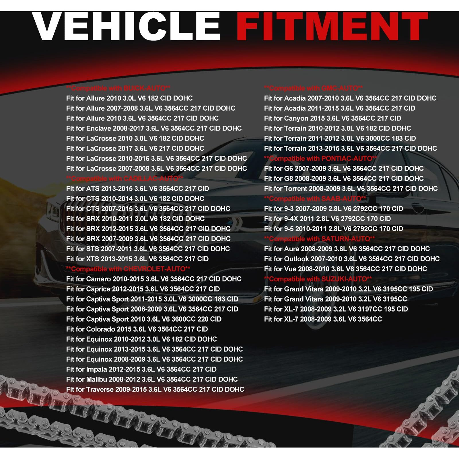 Autodevil Timing Chain Kit Water Oil Pump 3.0L 3.6L Fit For Lacrosse Enclave 2007-2016, For Ats Cts Srx Sts Xts 07-15, For Camaro Equinox Impala Malibu Traverse 08-15, For Terrain Gmc/Pontiac/Suzuki