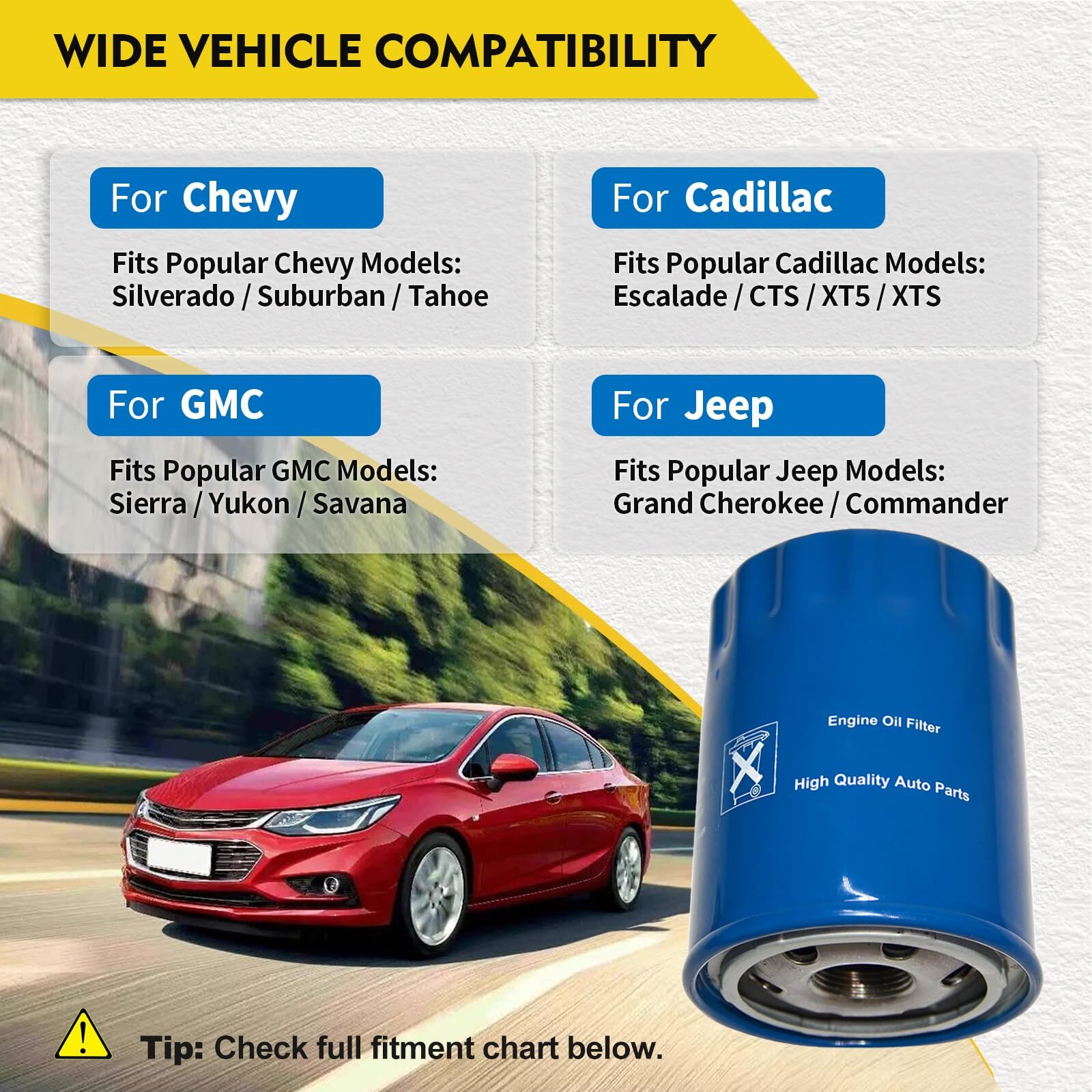 Pf63 Oil Filter Compatible With Chevy Gmc Cadillac Lincoln Jeep Ford Buick, Fits Silverado Sierra Escalade Navigator F-150 Enclave