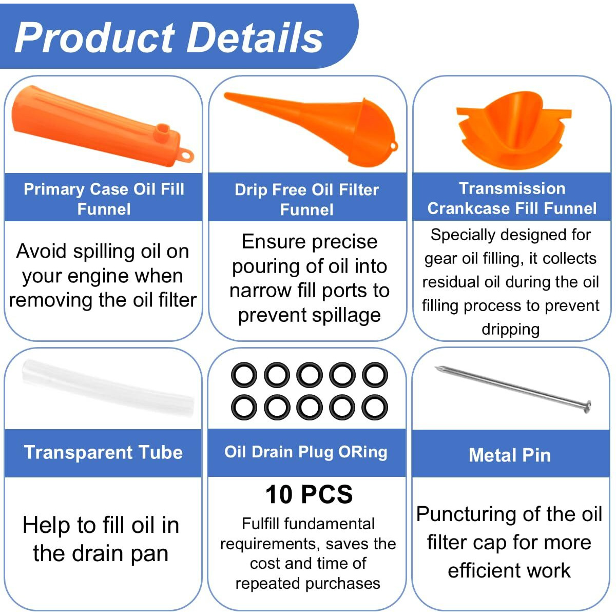 Oil Change Tool Kit For Harley Davidson Accessories,Oil Filter Wrench,Crankcase Fill Tool,Primary Case Funnel,Drip-Free Oil Filter Funnel,10Pcs O-Rings