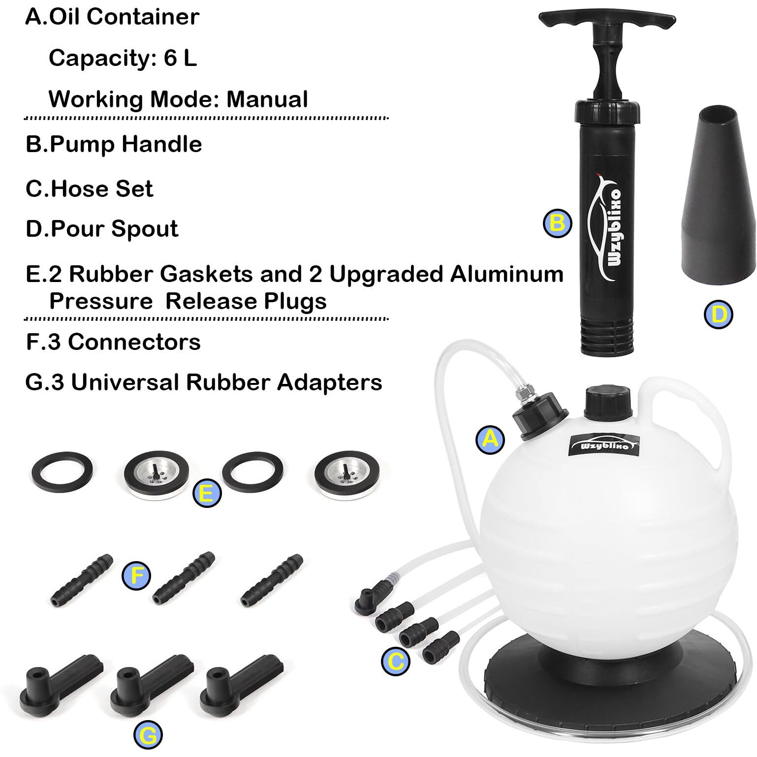 6L Vacuum Oil Extractor Pump Fluid Extractor Oil Change Pump For Automotive And Boat With 59"" Main Hose,Three 41"" Extension Tubes For Automotive Oil Change,A Brake Bleeding Hose For Brake Fluid Change