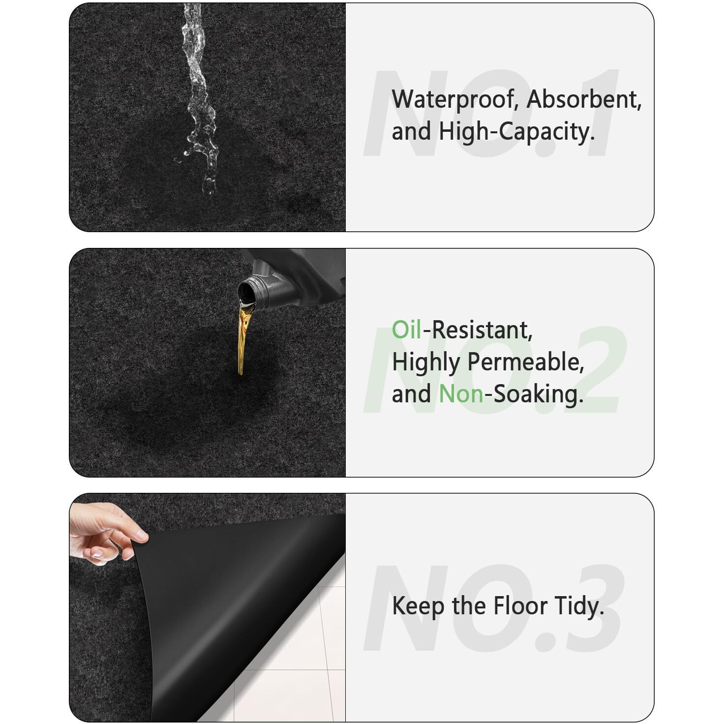 Oil Spill Mat For Garage Floor Under Car - 36X60 Inches, Absorbent Mechanic Floor Mat For Motorcycle, Refrigerator, Golf Cart, Basement