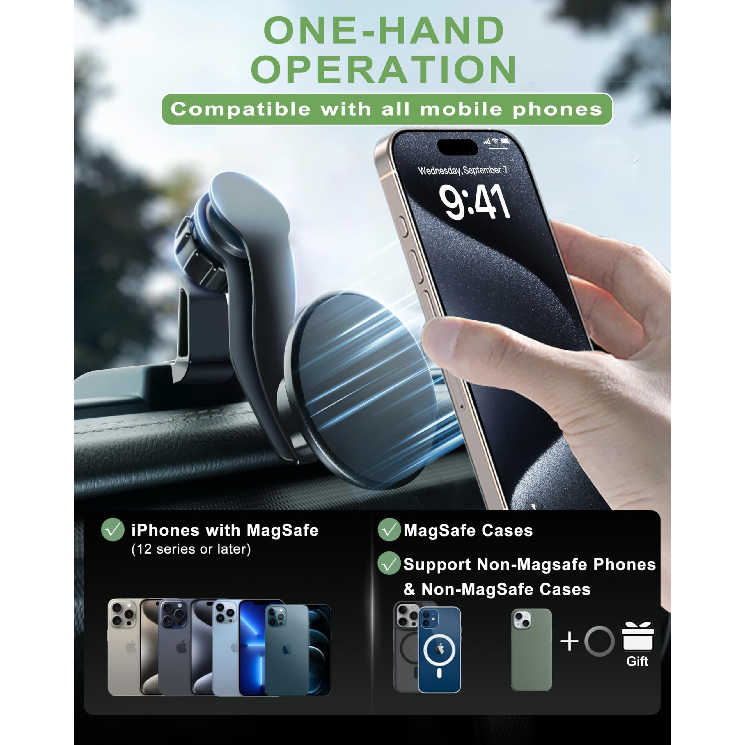 Zkjayoe Magnetic Phone Mount For Jeep 2018-2023 Wrangler Jl Jlu & Gladiator Jt - Dashboard Phone Holder With Magsafe For Jeep Wrangler & Gladiator 2/4 Accessories (Not For 4Xe)