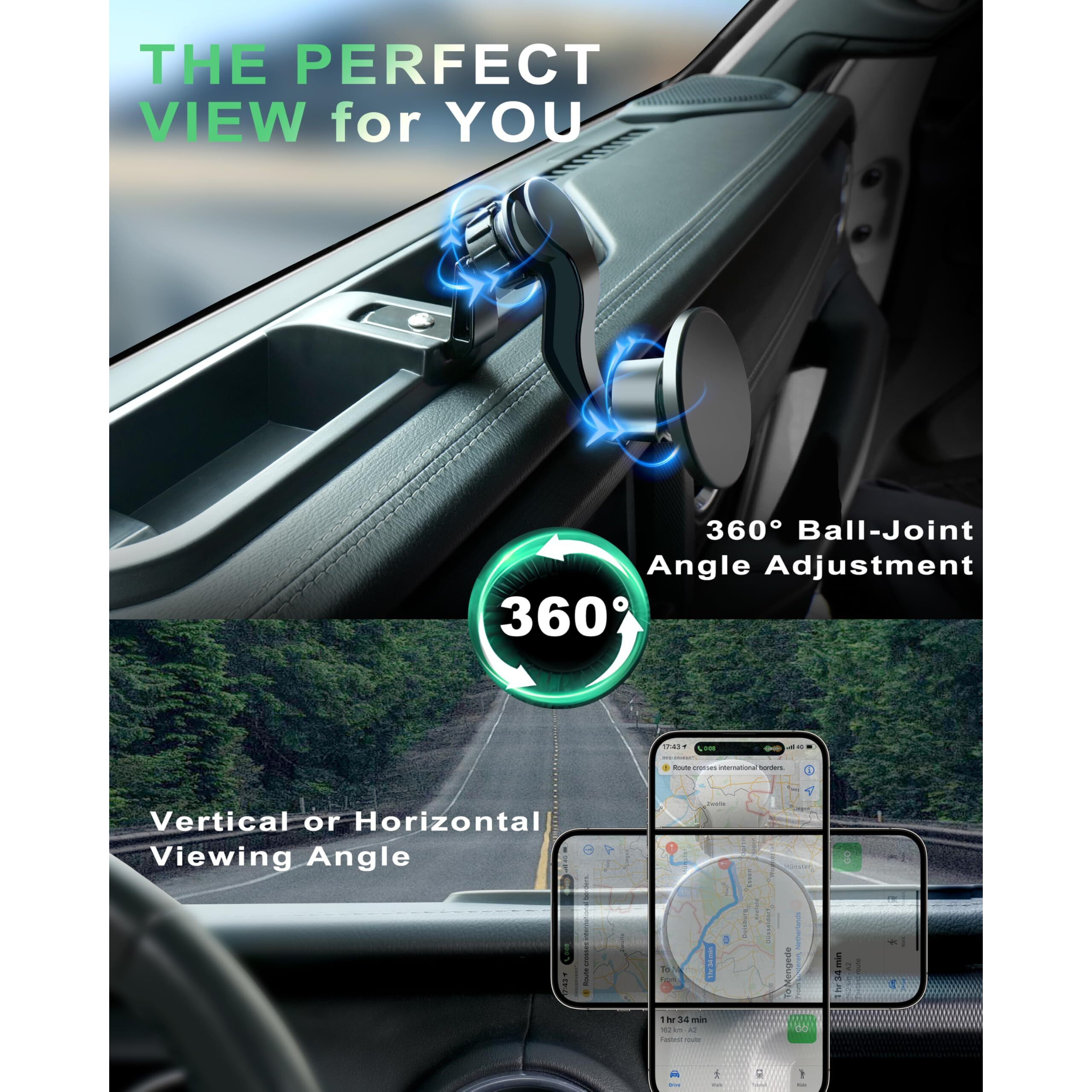 Zkjayoe Magnetic Phone Mount For Jeep 2018-2023 Wrangler Jl Jlu & Gladiator Jt - Dashboard Phone Holder With Magsafe For Jeep Wrangler & Gladiator 2/4 Accessories (Not For 4Xe)