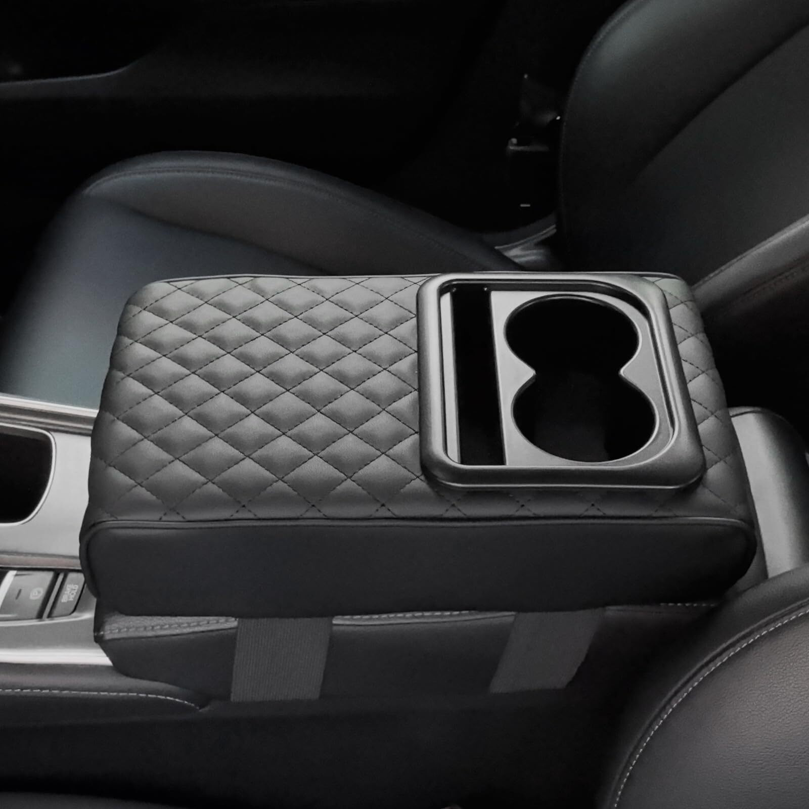 Car Center Console Armrest Pillow, Memory Foam Auto Armrest Box Cover With Cup Holder & Phone Holder, Waterproof Leather Arm Rest Protector Cushion, Car Accessories