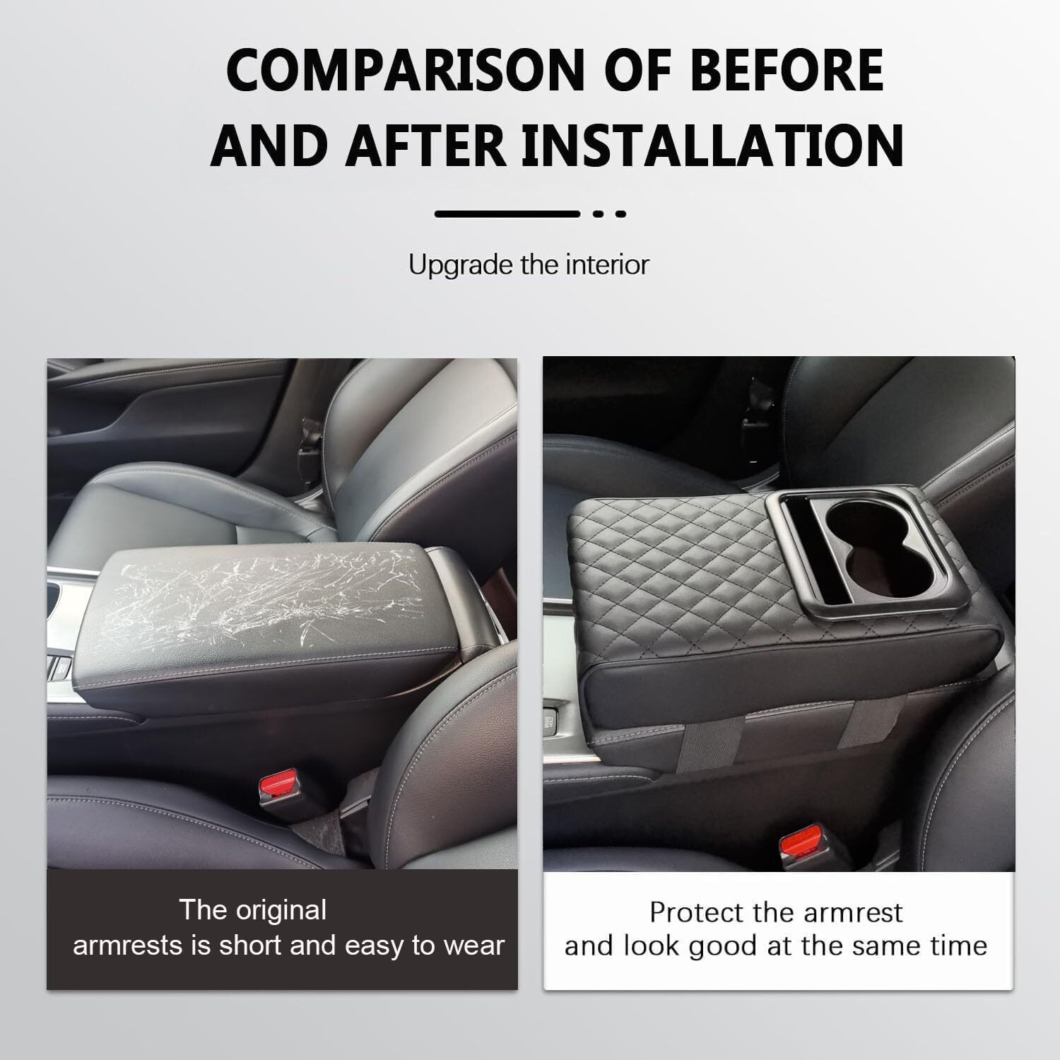 Car Center Console Armrest Pillow, Memory Foam Auto Armrest Box Cover With Cup Holder & Phone Holder, Waterproof Leather Arm Rest Protector Cushion, Car Accessories