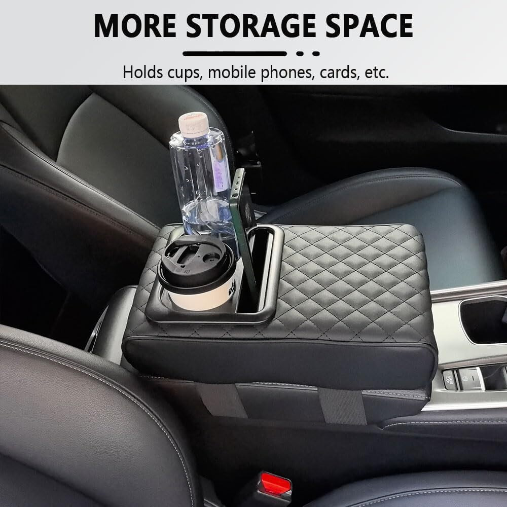 Car Center Console Armrest Pillow, Memory Foam Auto Armrest Box Cover With Cup Holder & Phone Holder, Waterproof Leather Arm Rest Protector Cushion, Car Accessories