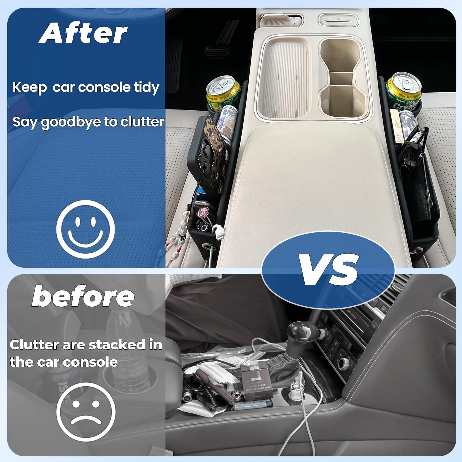 Aizvo 2-Pack Car Seat Gap Filler Organizer With Cup Holder - Premium Leather - Universal Fit - Keeps Cans/Phone/Keys/Wallets Organized(Beige)