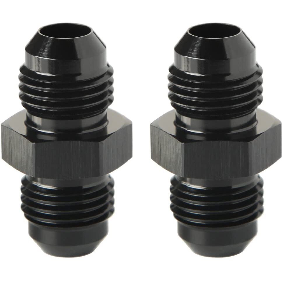 Podavelle 6An Male To 6An Male Flare Union Coupler Adapter Fitting Fuel Oil Connector Straight Aluminum Black, Pack Of 2
