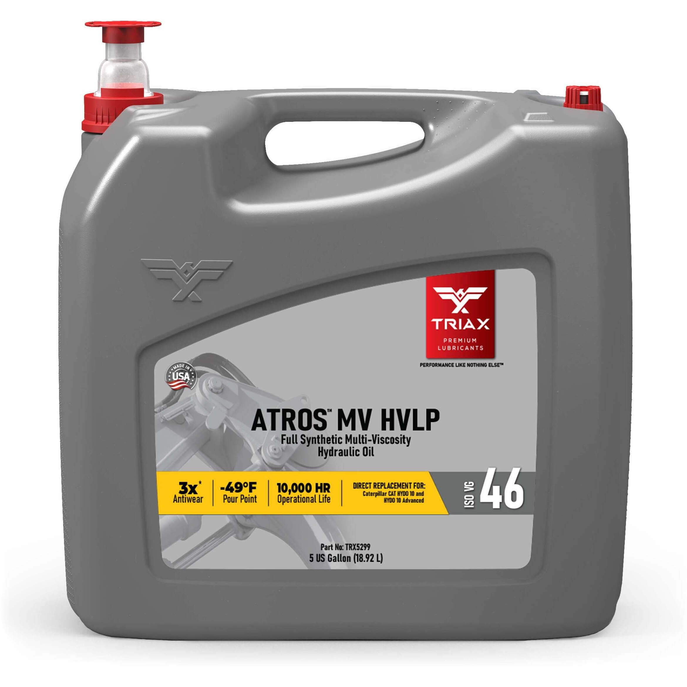 Triax Atros Mv Hvlp 46 Full Synthetic Hydraulic Oil, 300% Additive Anti-Wear Boost, 7,000-10,000 Hour Life, Arctic Grade -54 Cold Flow And High Temp Operations (5 Gallon)