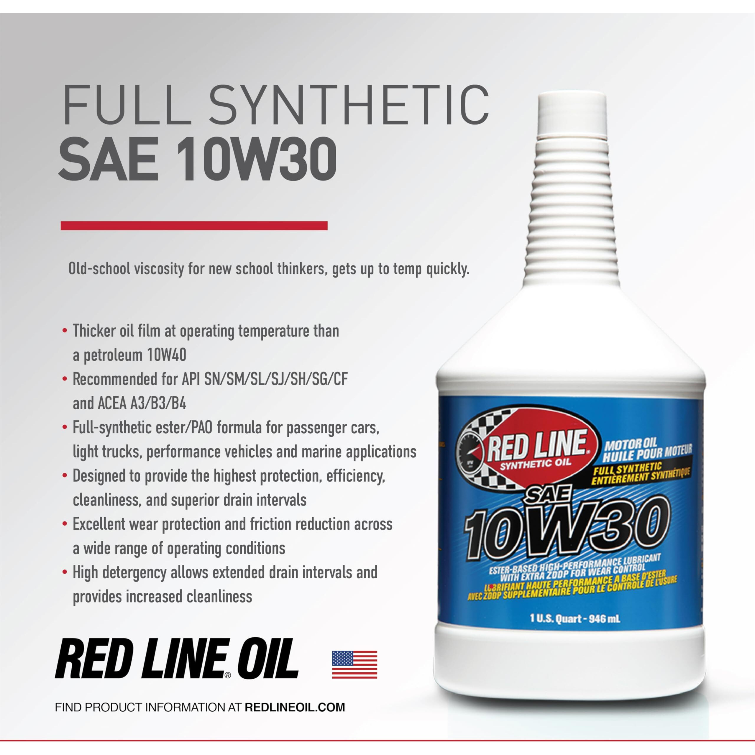 Red Line 11304 Sae 10W30 Fully Synthetic Motor Oil - 1 Quart (6 Pack)