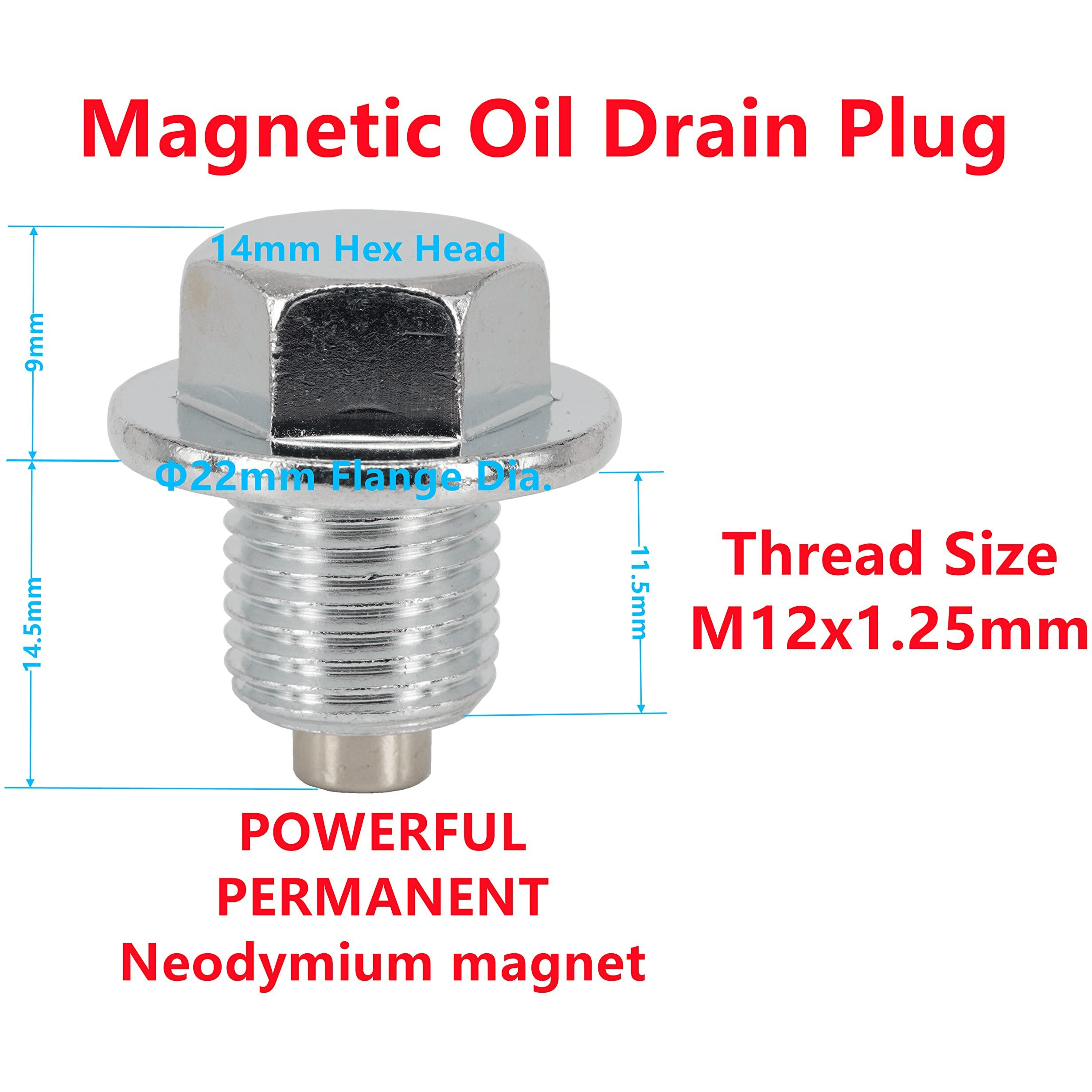 Dsnaduo 5 Pcs M12X1.25Mm Engine Magnetic Oil Drain Plug With 5 Pcs 90430-12031 Gaskets Replace 90341-12012 90341-12026 90080-43037 Fit For Toyota, Lexus, Chevrolet And Nissan