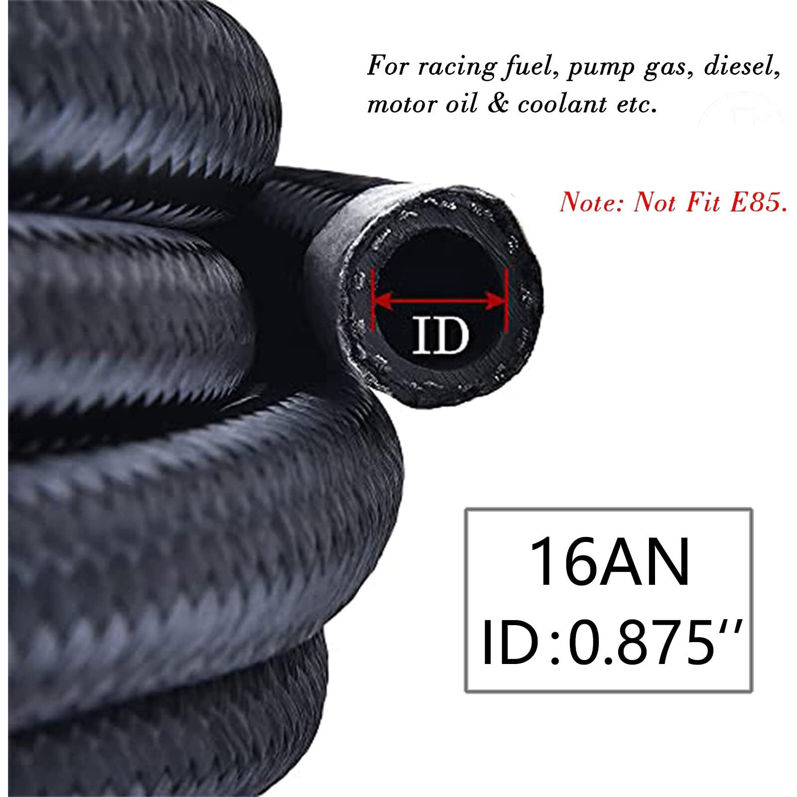 Lotcesfun 16An Fuel Line Hose Braided Nylon Stainless Steel Oil & Gas Cpe Transmission Oil Cooler Line Coolant Hose Fuel Line Pump Gas, Race Gas, Vacuum, Hydraulic Fluid Diesel Hose Line Tube 5Ft