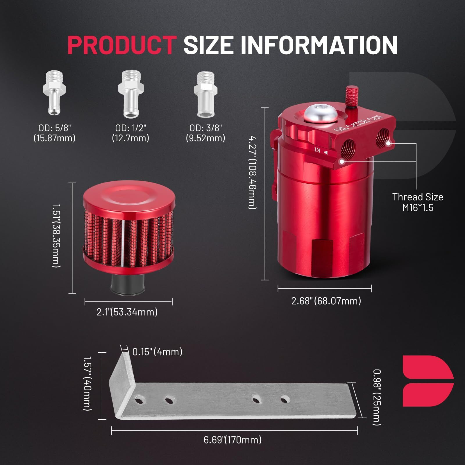 Bdfhyk Oil Catch Can Kit, 300Ml Baffled Oil Can With Breather Filter, Universal Catch Can Kit With 5Ft 3/8"" Id Nbr Fuel Line Hose For Pcv System Red