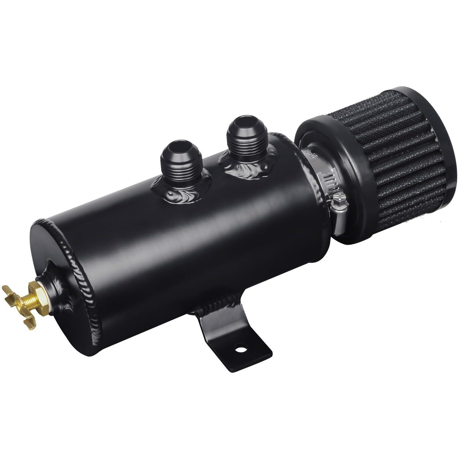 Vehimata Baffled Oil Catch Can 10An, 750Ml Universal Oil Breather Tank With Valve Aluminum Black