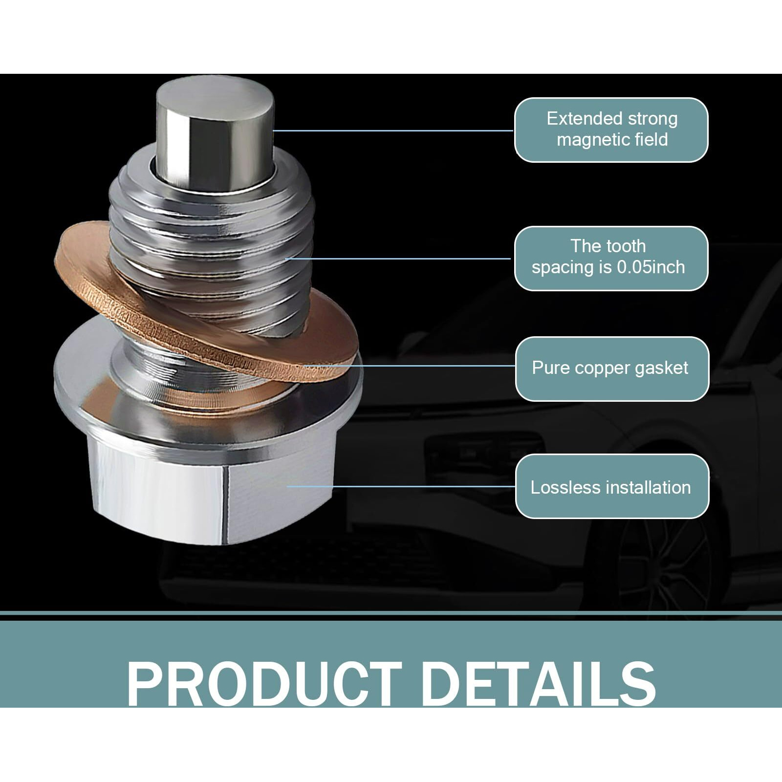 Mly 1 Pc Oil Drain Plug M14X1.5, Stainless Steel Oil Drain Plug With 5 Pcs Copper Crush Washer, Heavy Duty Oil Plug Anti Leakage Replacement, Compatible With Kia Ford Gm Hyundai (Silver M14X1.5)