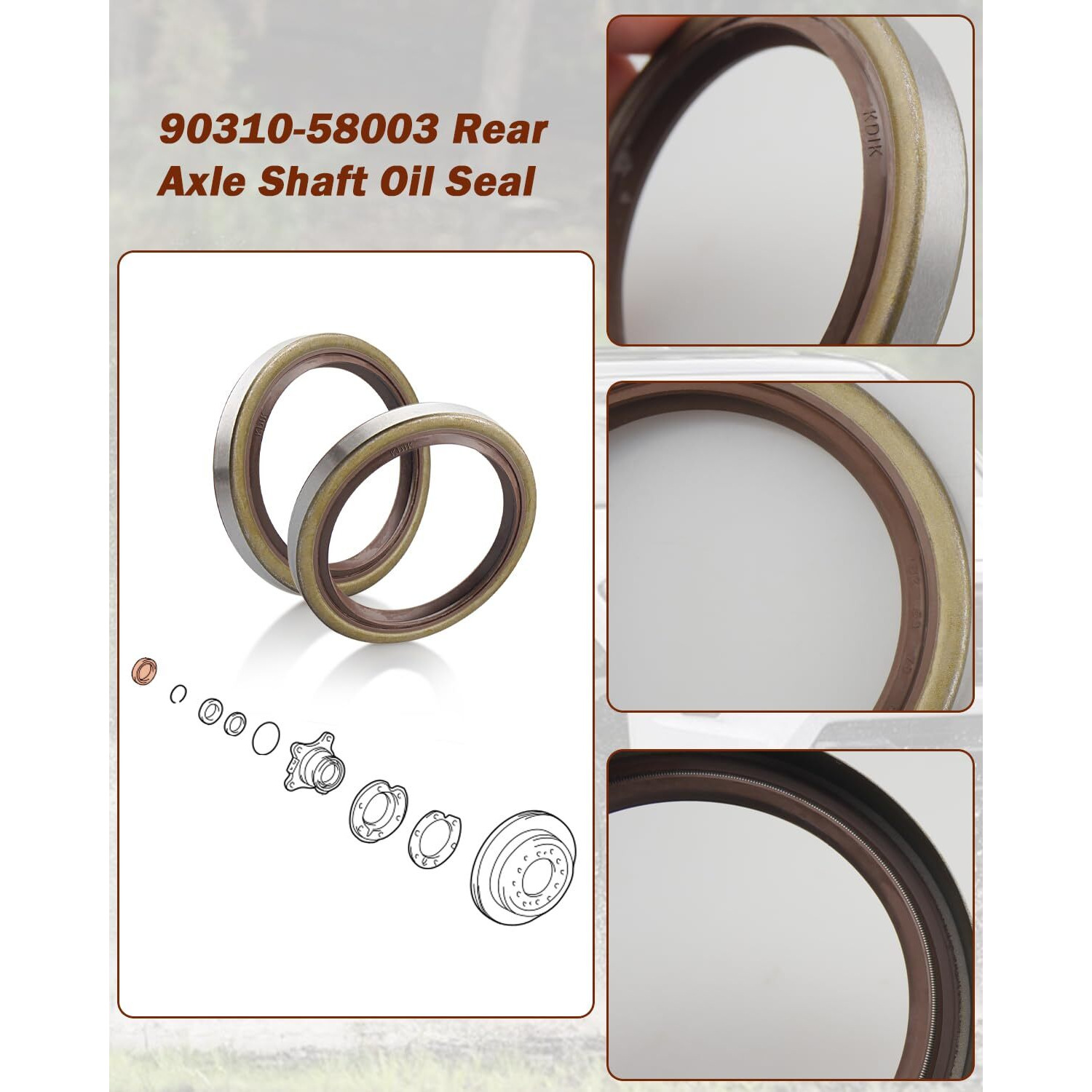Rear Axle Shaft Oil Seal For Left Right Rear Fit For Toyota 2005-2022 Tacoma 2003-2012 4Runner 2007-2012 Fj Cruise Replace 90310-58003 Nbr Material 2Pack