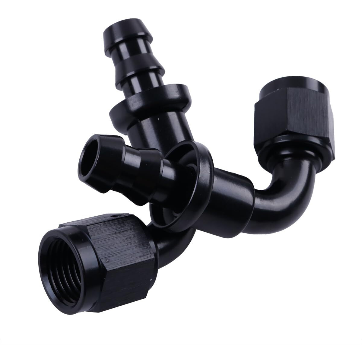 Zap Performance 6An Female To 3/8 Inch Barb Hose Fitting 90 Degree Black Push-On/Lock Fuel Cooler Kits, Fitting For Rubber Fuel Oil Line (2 Pcs)