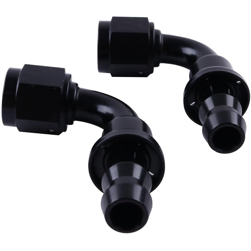 Zap Performance 6An Female To 3/8 Inch Barb Hose Fitting 90 Degree Black Push-On/Lock Fuel Cooler Kits, Fitting For Rubber Fuel Oil Line (2 Pcs)