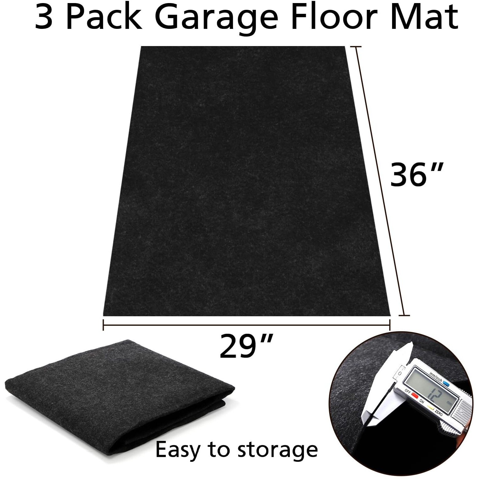 Yesland 3 Pack Garage Floor Mat, 29 X 36 Inch Oil Spill Mat Cart Mat Under Car Waterproof Rubber Backing Layer Mat, Black Oil Absorbent Motorcycle Mat Protects Floor From Spills Drips Splashes Stains