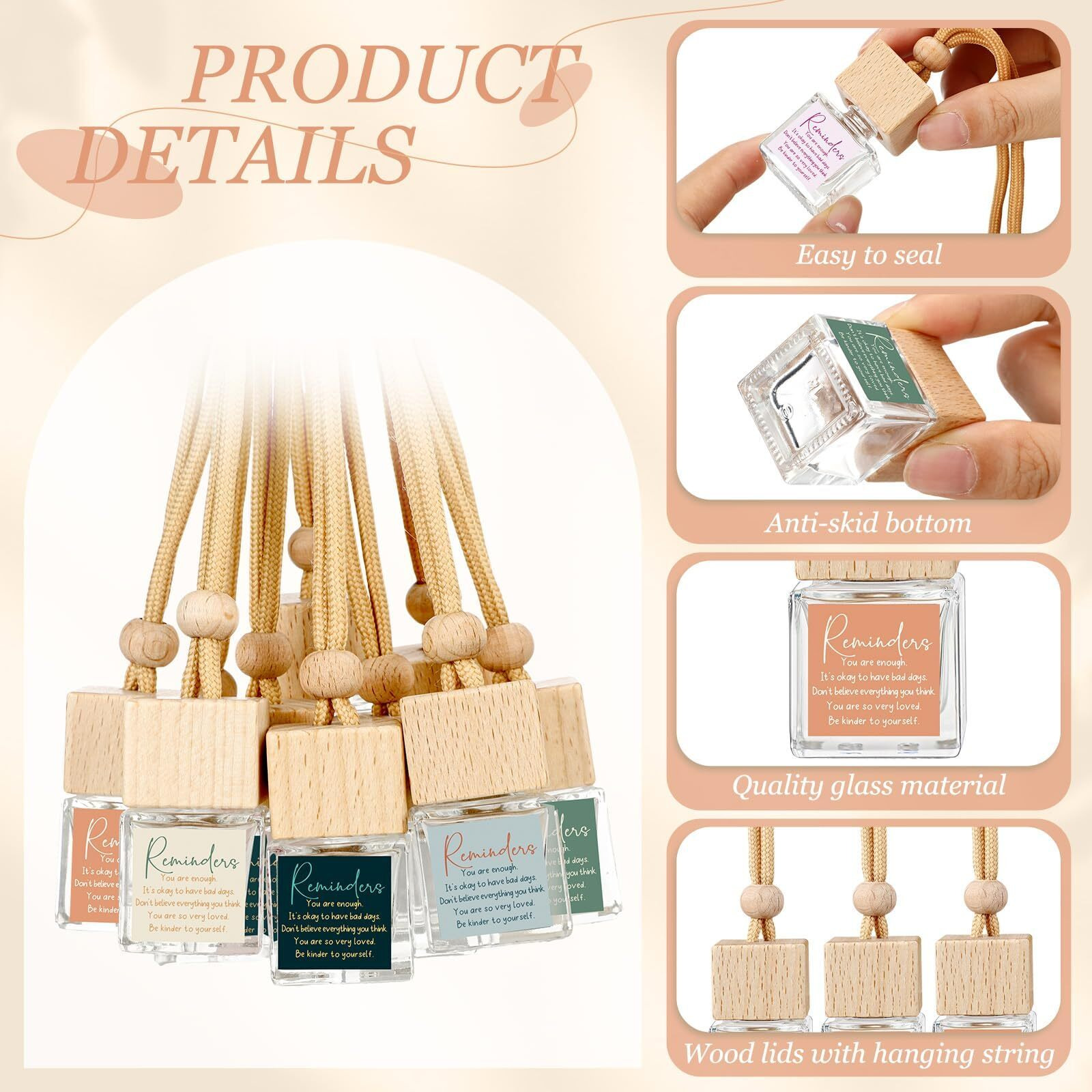 Funnymoom 48 Pcs Appreciation Gifts Bulk Car Air Freshener Diffuser Empty Glass Essential Oil Diffuser For Thank You Inspirational Motivational Employee Coworkers Staff Teachers