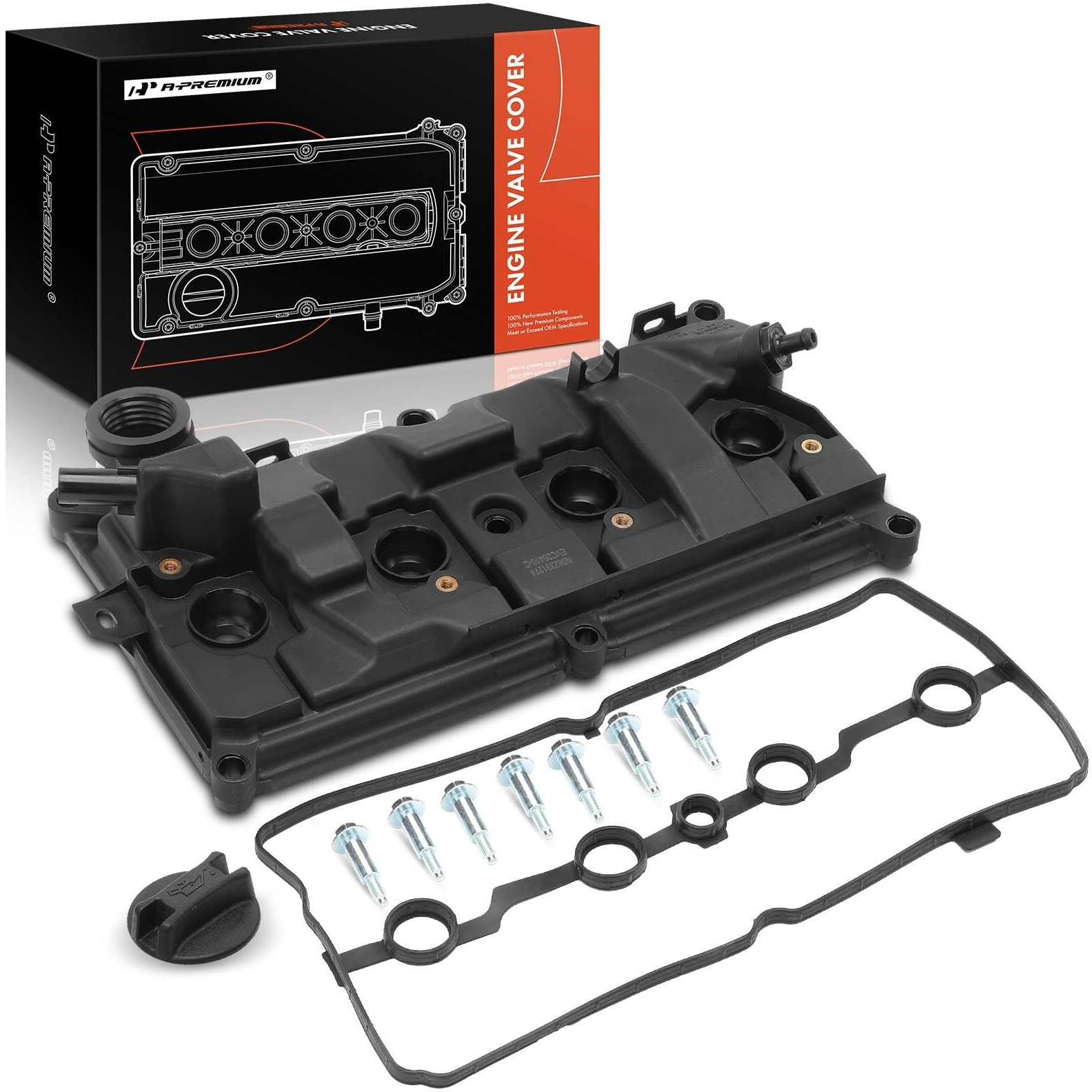 A-Premium Engine Valve Cover With Valve Cover Gasket, Oil Filler Cap And Bolts Compatible With Nissan Sentra 2017-2019, Juke 2011-2017, 1.6L
