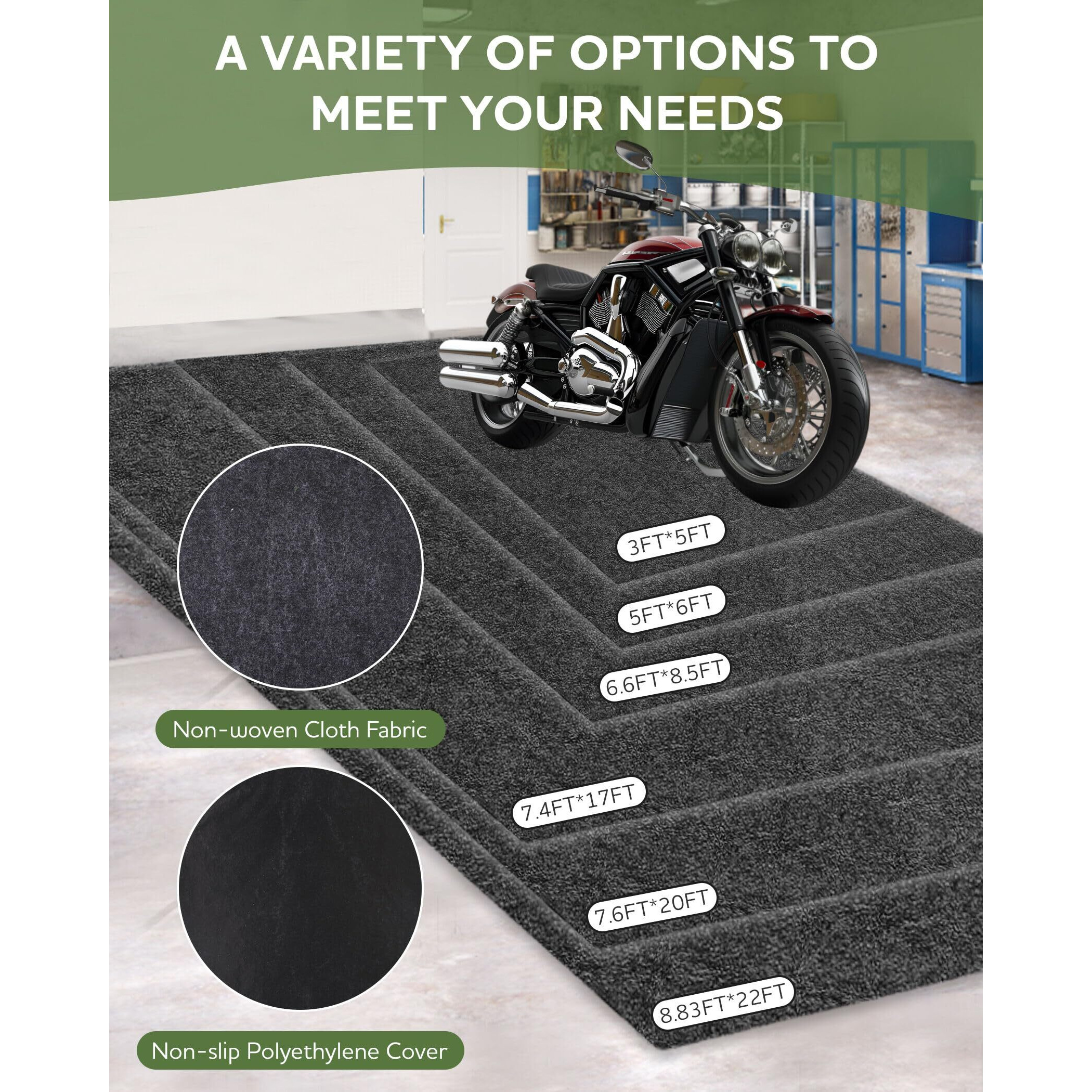 Erfolkerz Large Garage Floor Mat 7.4'X17' For Under Car Protects Floor, Garage Driveway Oil Drip Mat,Water Containment Mat, Non-Slip Oil Spill Mat For Kitchen/Car-Wash/Driveway/Doorway