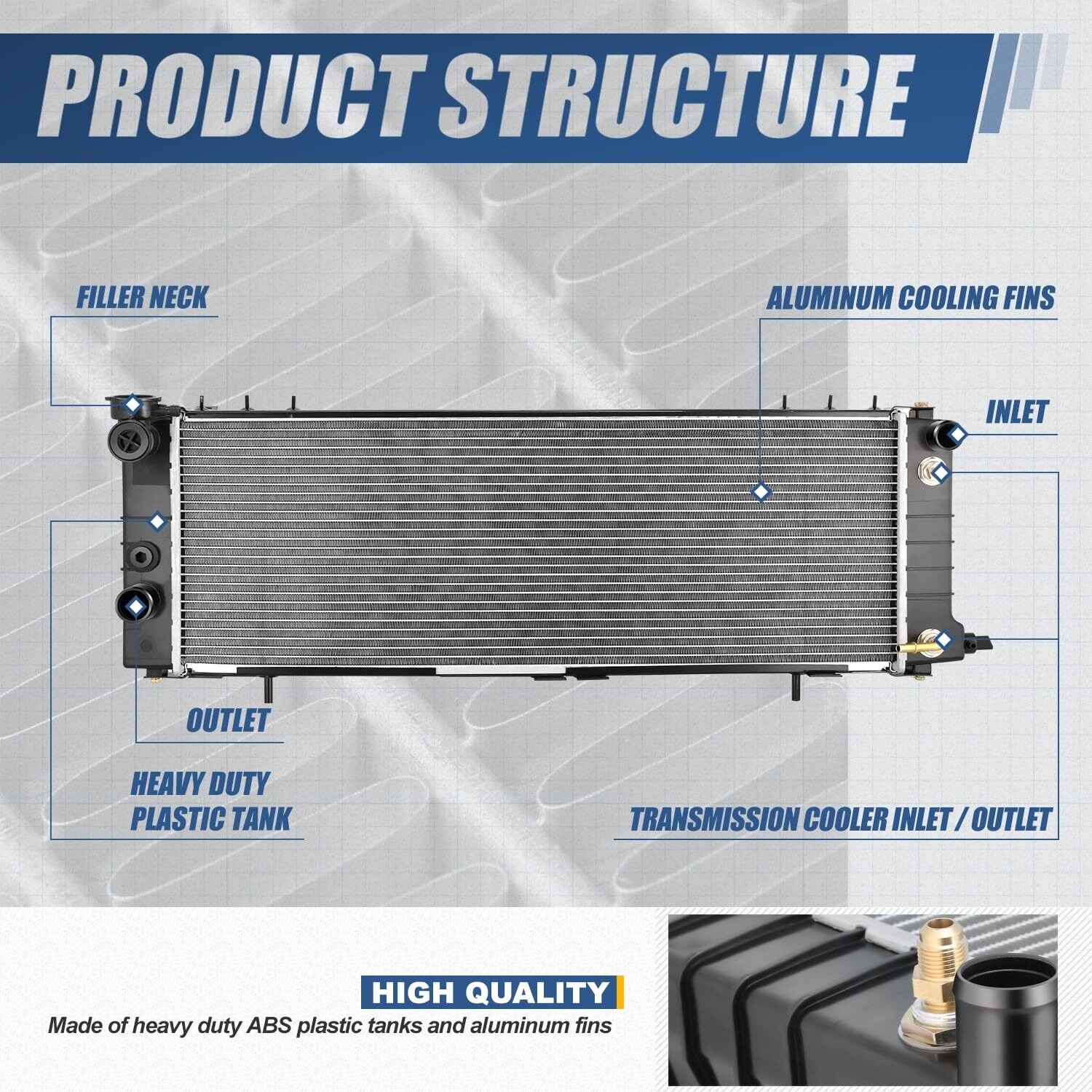 Auto Dynasty Radiator Compatible With 1991-2001 Jeep Cherokee 4.0L, Aluminum Radiator, 1-Row Radiator W/Transmission Oil Cooler, Natural Black/Metallic, Dpi 2340