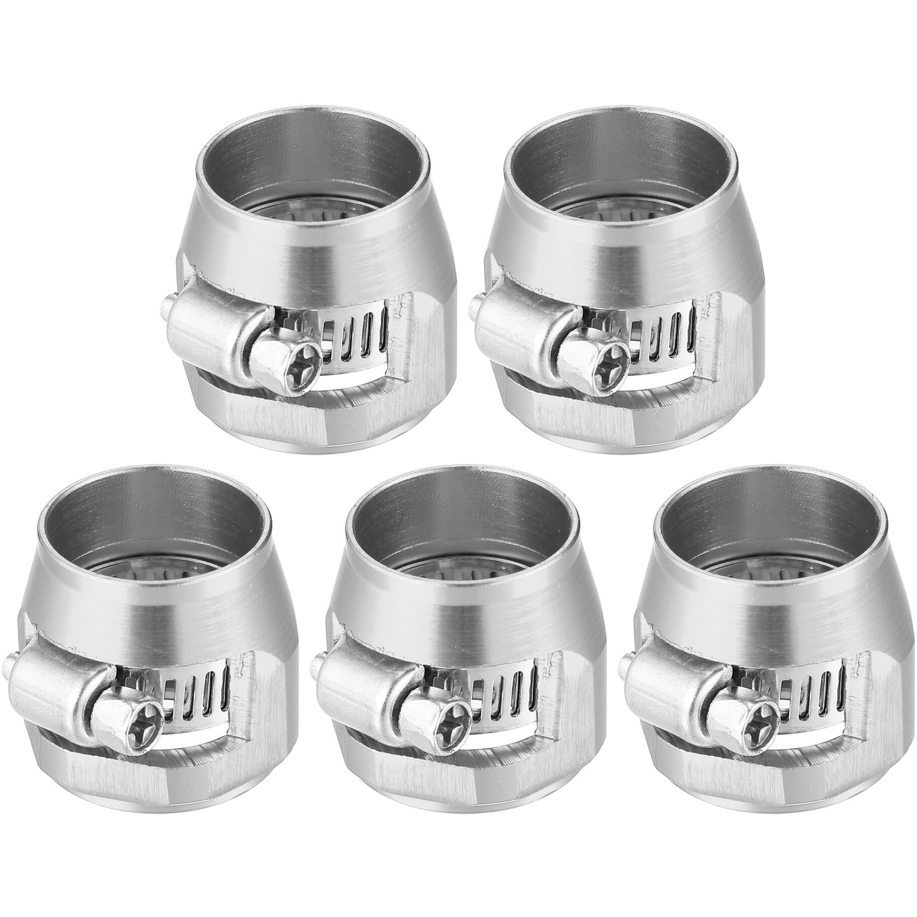 X Autohaux 5 Pcs An10 Hex Car Hose Finisher Flexible Rubber Pipe Clamp With Screw Band Adapter Fitting For Oil Fuel Water Tube Silver Tone