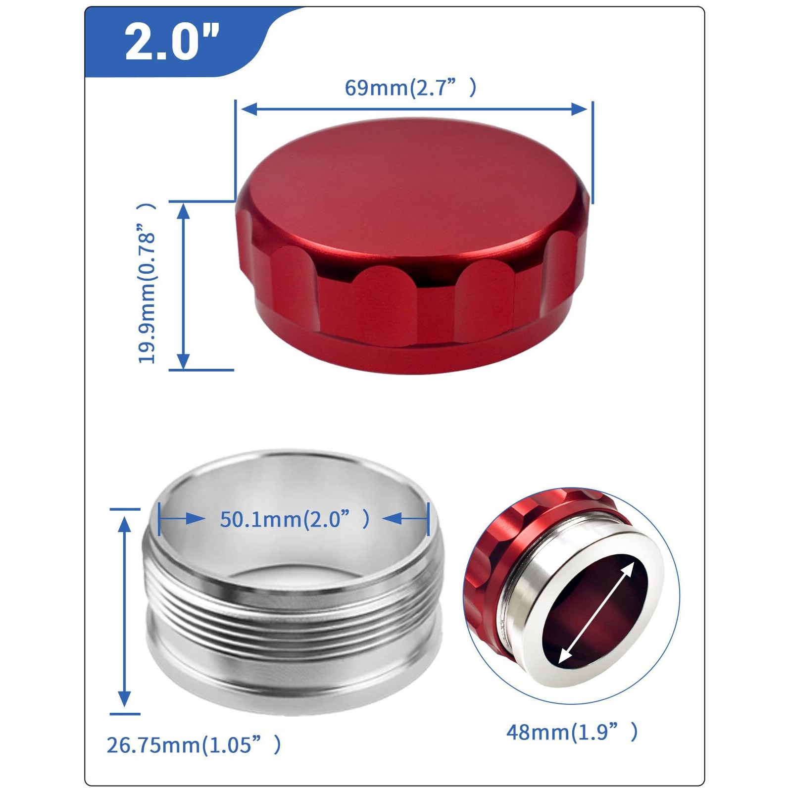 Id 2""/50.8Mm Weld Gas Cap Universal Aluminum Alloy Fuel Cap With Weld On Filler Neck Oil Tank Cap For Automotive And Industrial Applications (Red)