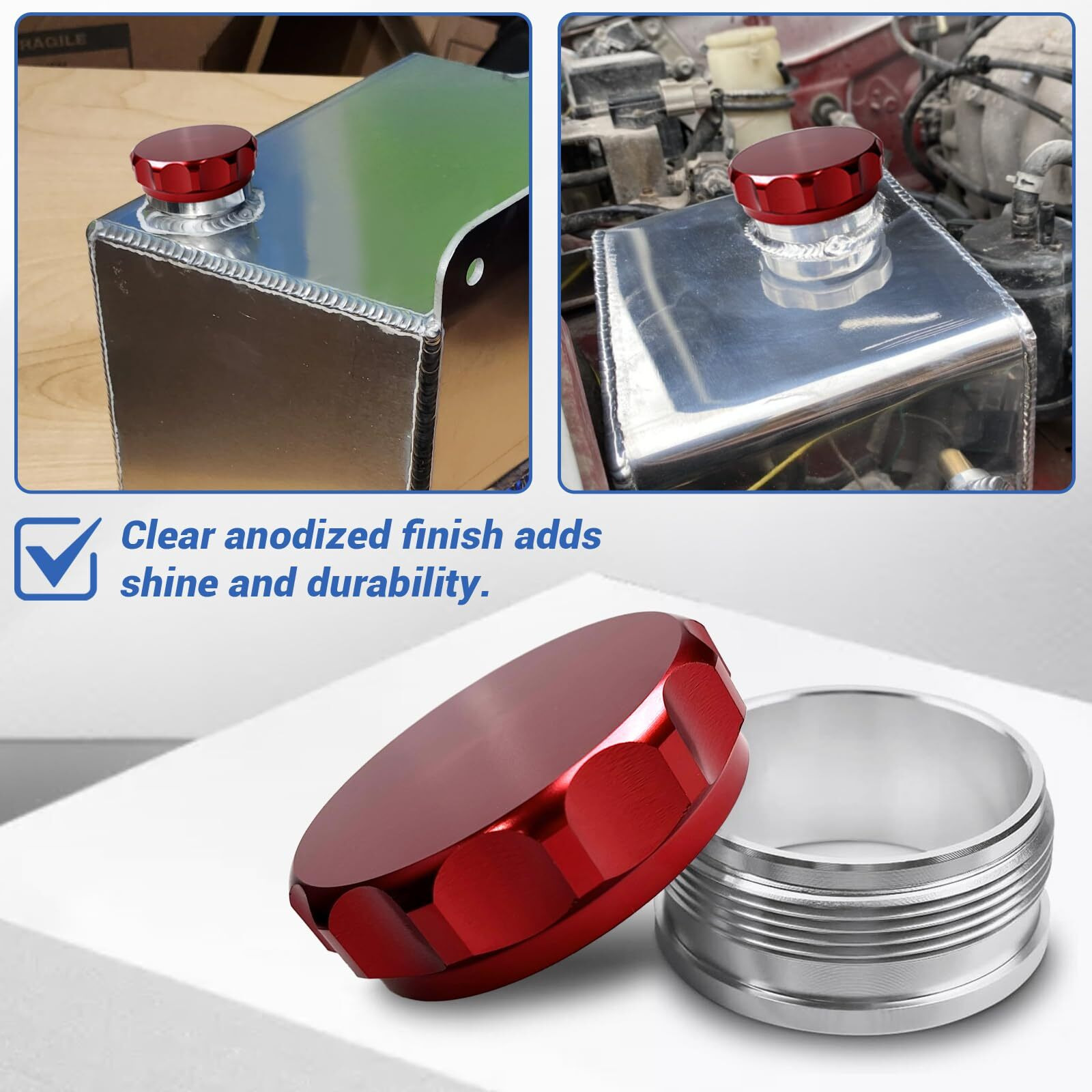 Id 2""/50.8Mm Weld Gas Cap Universal Aluminum Alloy Fuel Cap With Weld On Filler Neck Oil Tank Cap For Automotive And Industrial Applications (Red)