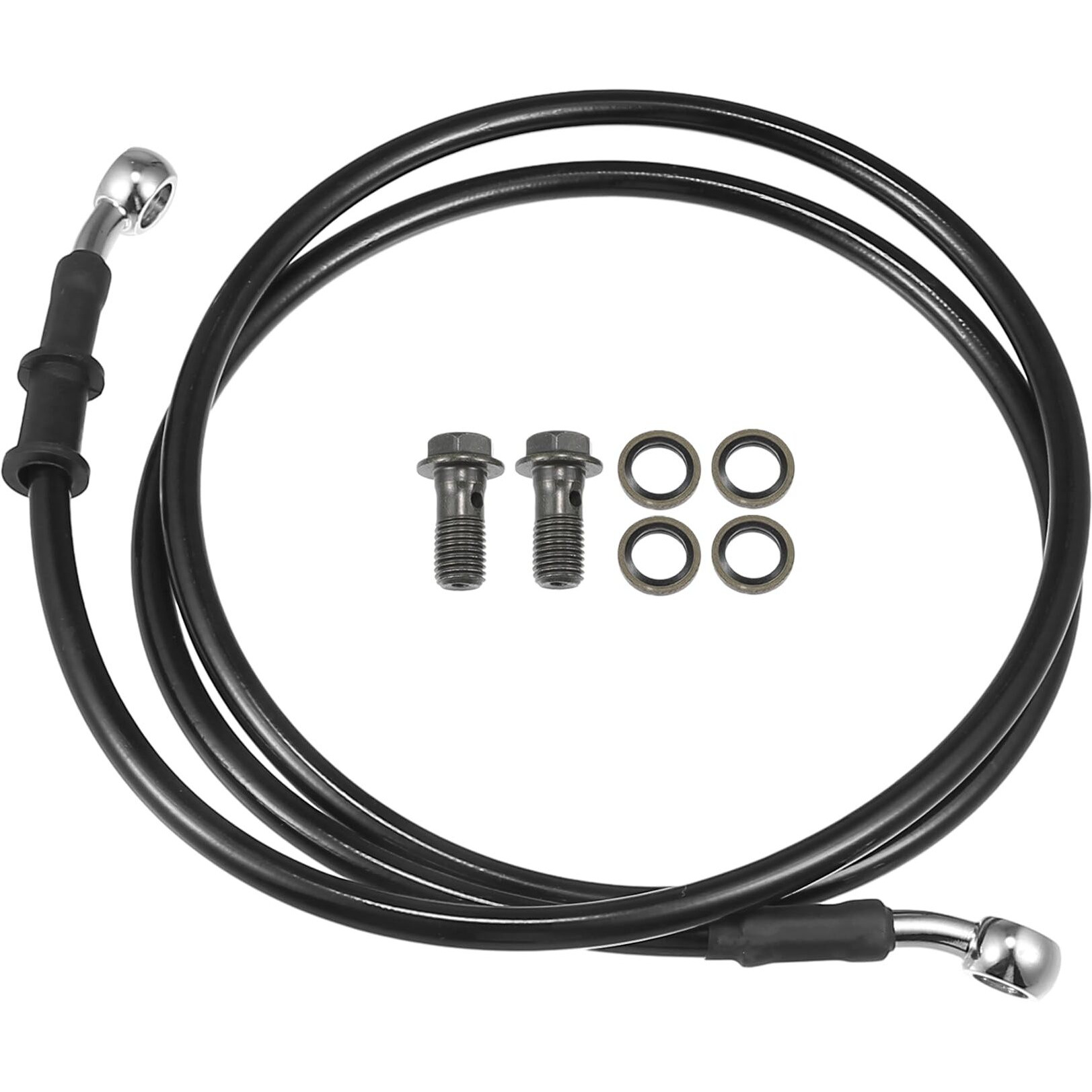 Motoforti Universal Brake Hose Motorcycle Atv Dirt Bike Motocross Braided Hydraulic Brake Line Oil Hose Pipeline, 130Cm, Metal, Black Silver Tone, 1 Set