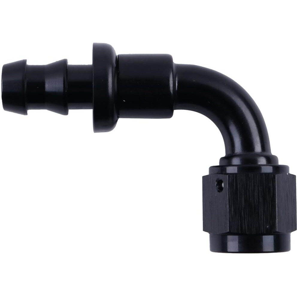 Zap Performance 4An Female To 1/4 Inch Barb Hose Fitting 90 Degree Black Push-On/Lock Fuel Cooler Kits, Fitting For Rubber Fuel Oil Line (2 Pcs)