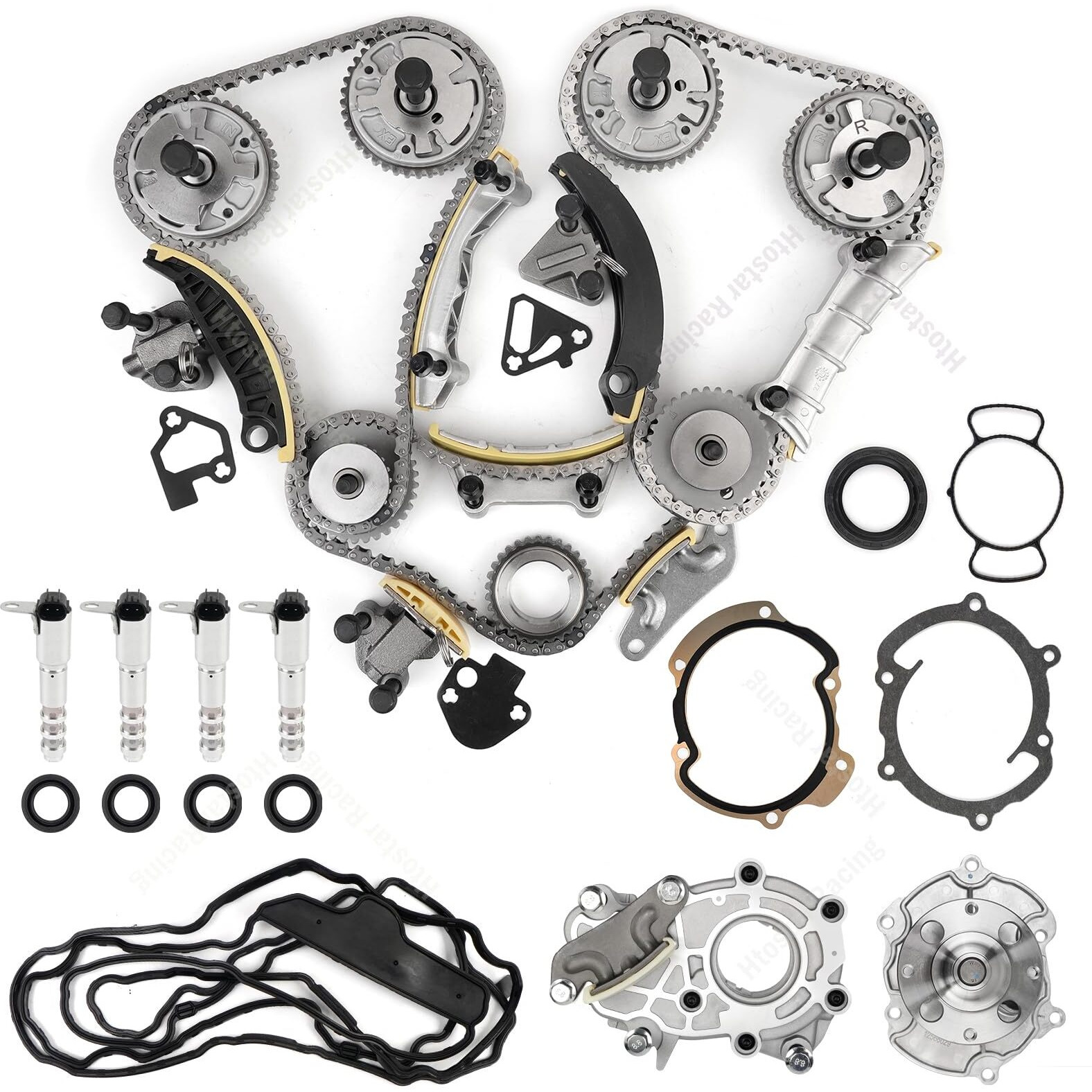 Htostar Racing Engine Timing Chain Kit Compatible With Buick Cadillac Chevrolet Gmc Pontiac Saab Saturn Suzuki Acadia Traverse Enclave Caprice Equinox 2007-2022 3.6 3.2 3.0 2.8 W/Oil Pump Water Pump