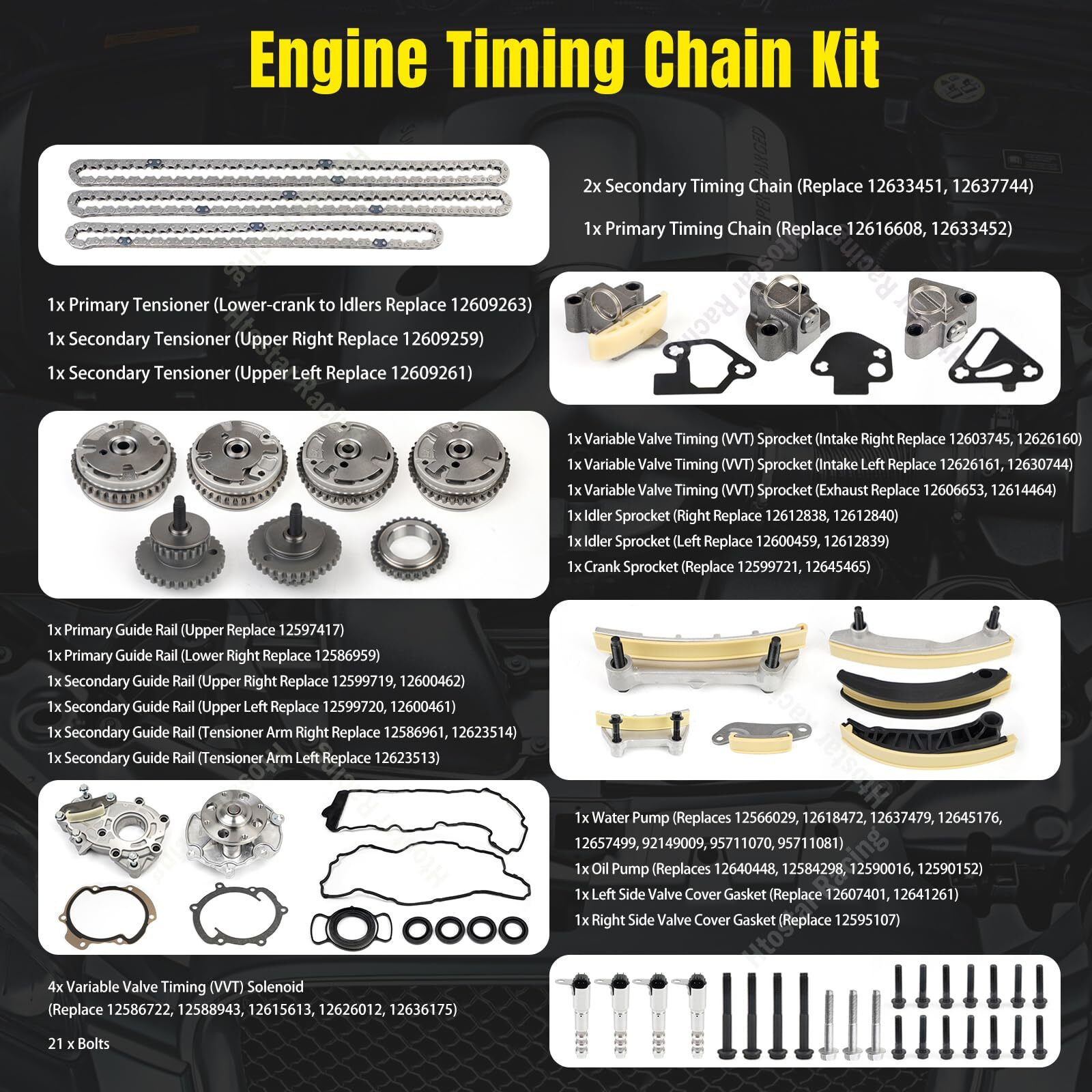 Htostar Racing Engine Timing Chain Kit Compatible With Buick Cadillac Chevrolet Gmc Pontiac Saab Saturn Suzuki Acadia Traverse Enclave Caprice Equinox 2007-2022 3.6 3.2 3.0 2.8 W/Oil Pump Water Pump