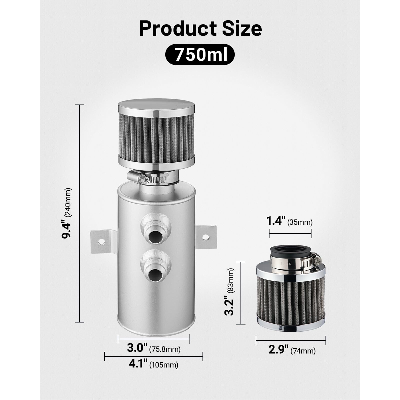 Evil Energy 10An Oil Catch Can, 750Ml Breather Tank With An10 Fuel Line Kit Nylon Braided Cpe 10Ft, 2 Port Oil Separator Catch Can Universal