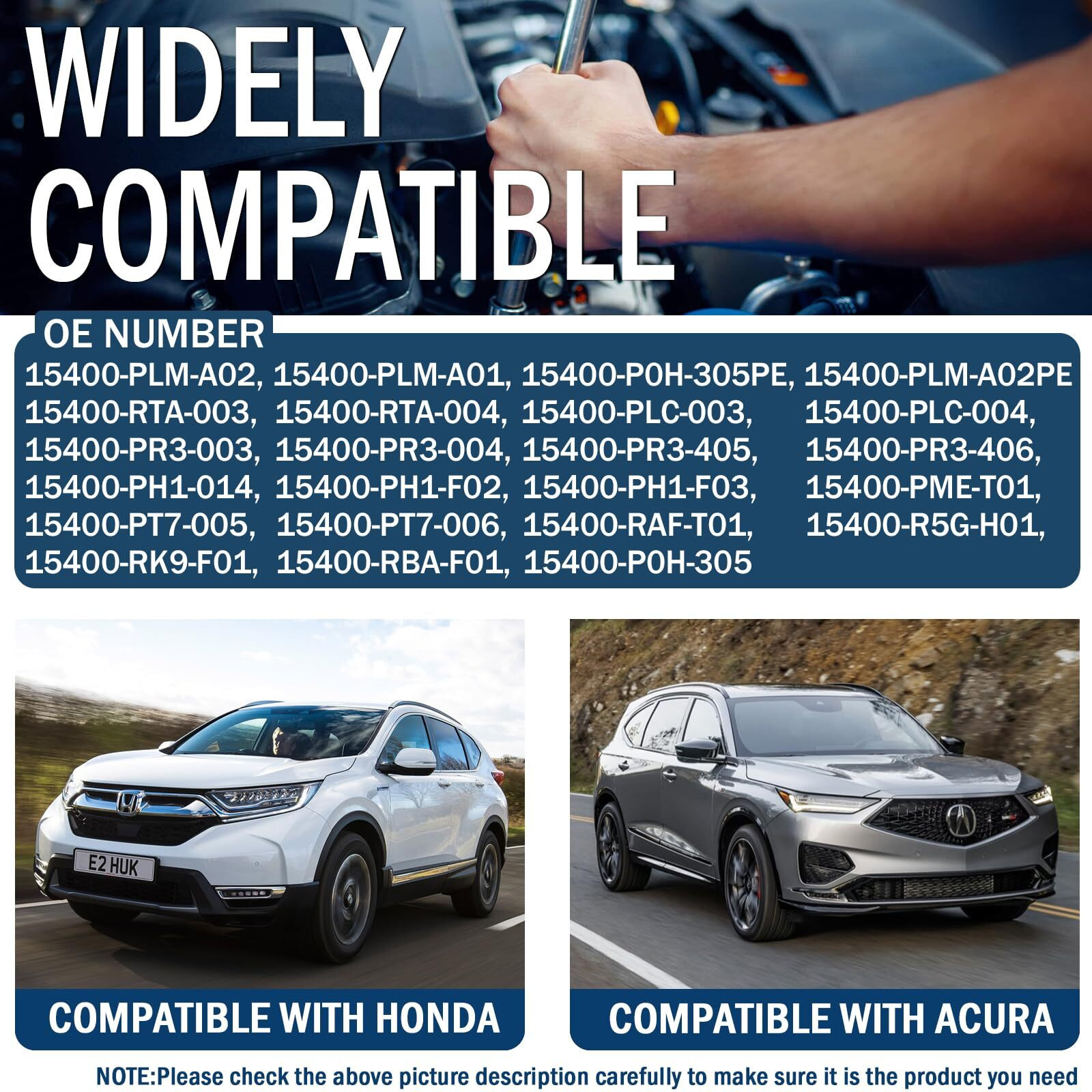 Kefly 15400-Plm-A02 Engine Oil Filters Compatible With Honda Accord Cr-V Civic Acura, Replaces 15400-Rta-003, 15400-Pr3-003 (2 Pcs)