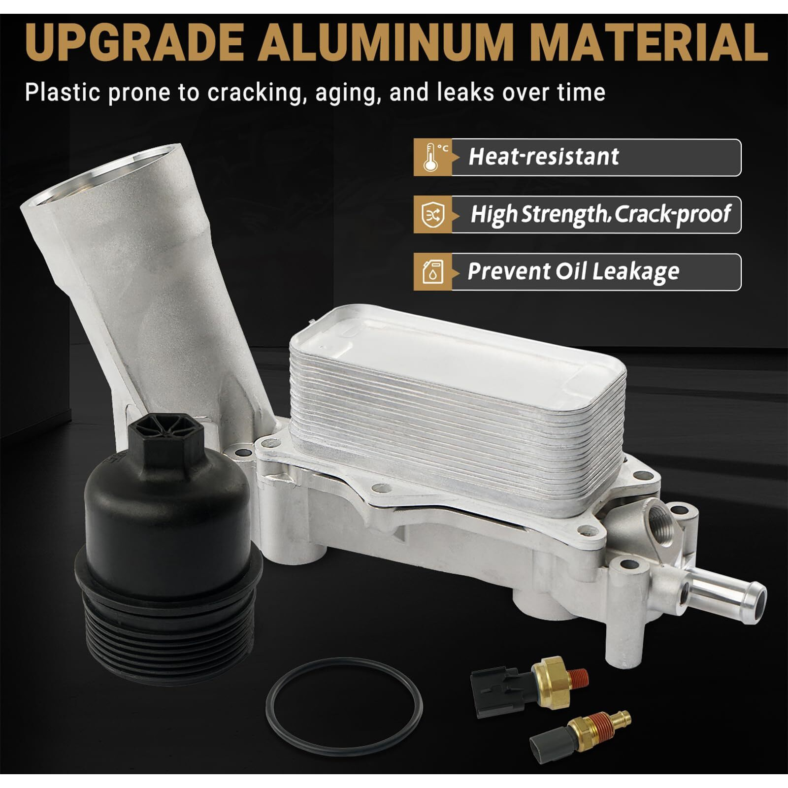 926-959 Upgrade Aluminum Engine Oil Filter Housing Oil Cooler Kit For 2017-2018 Dodge Challenger Charger Journey Caravan Durango Jeep Wrangler Grand Cherokee Chrysler 200 300 Ram Promaster 3.6 926-876